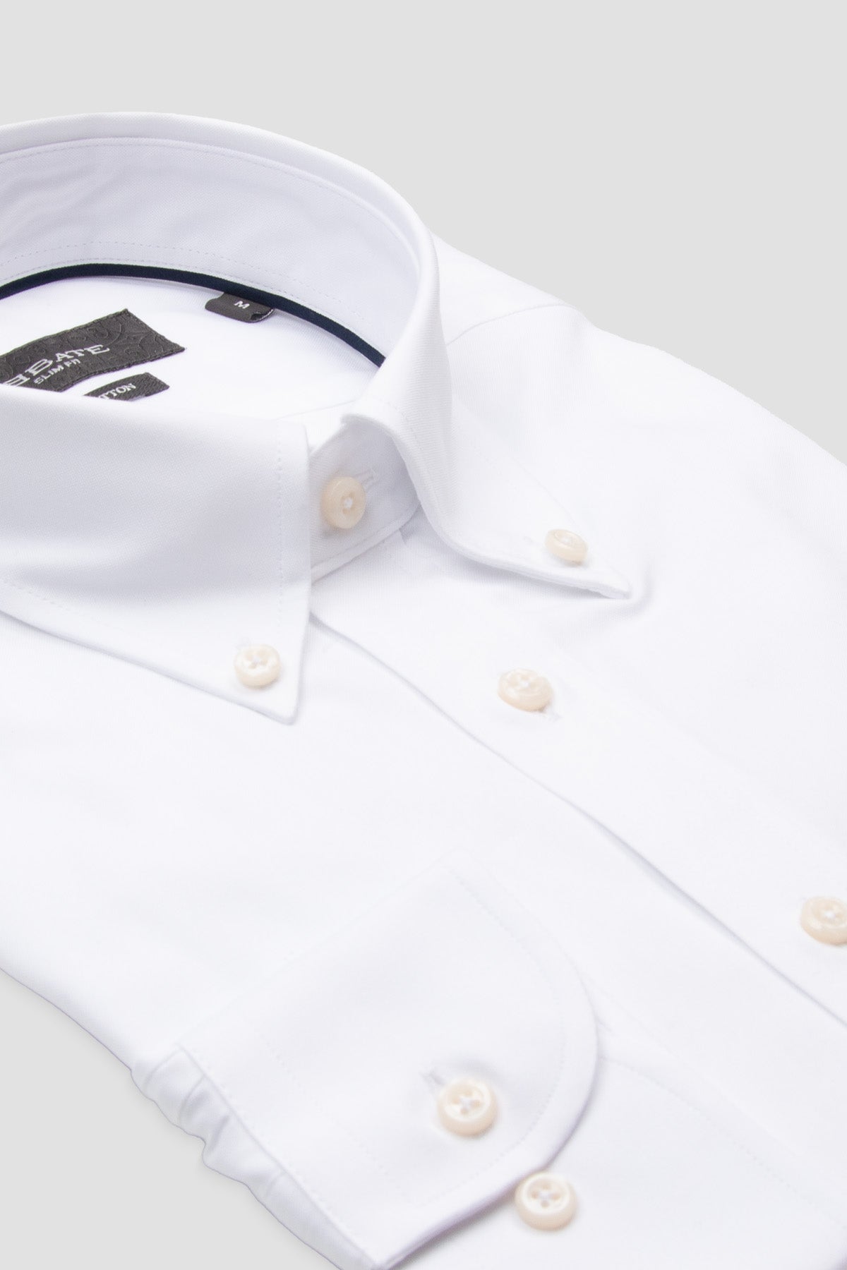 Abbate Carlo Royal Oxford Pamuklu Slim Fit Beyaz Düğmeli Yaka Erkek Düz Gömlek