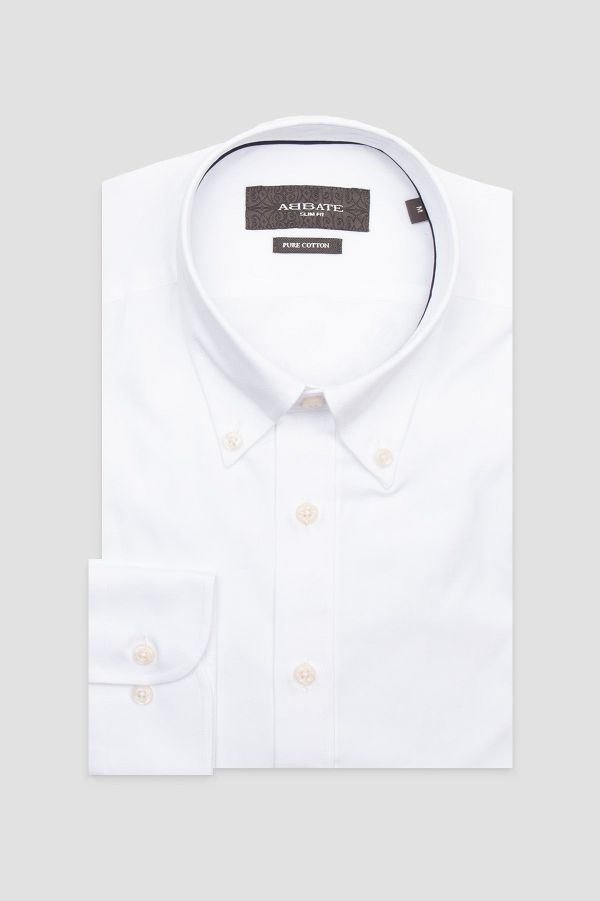 Abbate Carlo Royal Oxford Pamuklu Slim Fit Beyaz Düğmeli Yaka Erkek Düz Gömlek