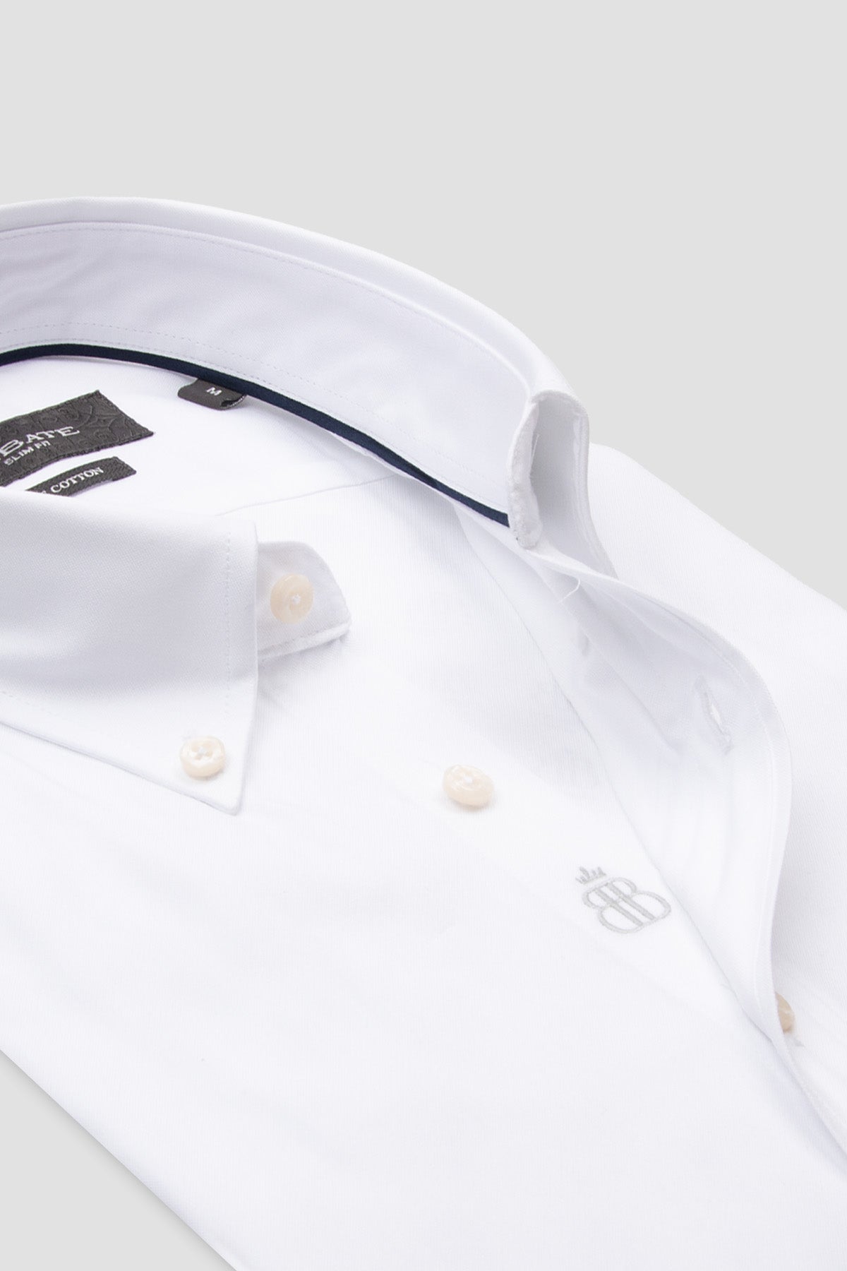 Abbate Carlo Royal Oxford Pamuklu Slim Fit Beyaz Düğmeli Yaka Erkek Düz Gömlek