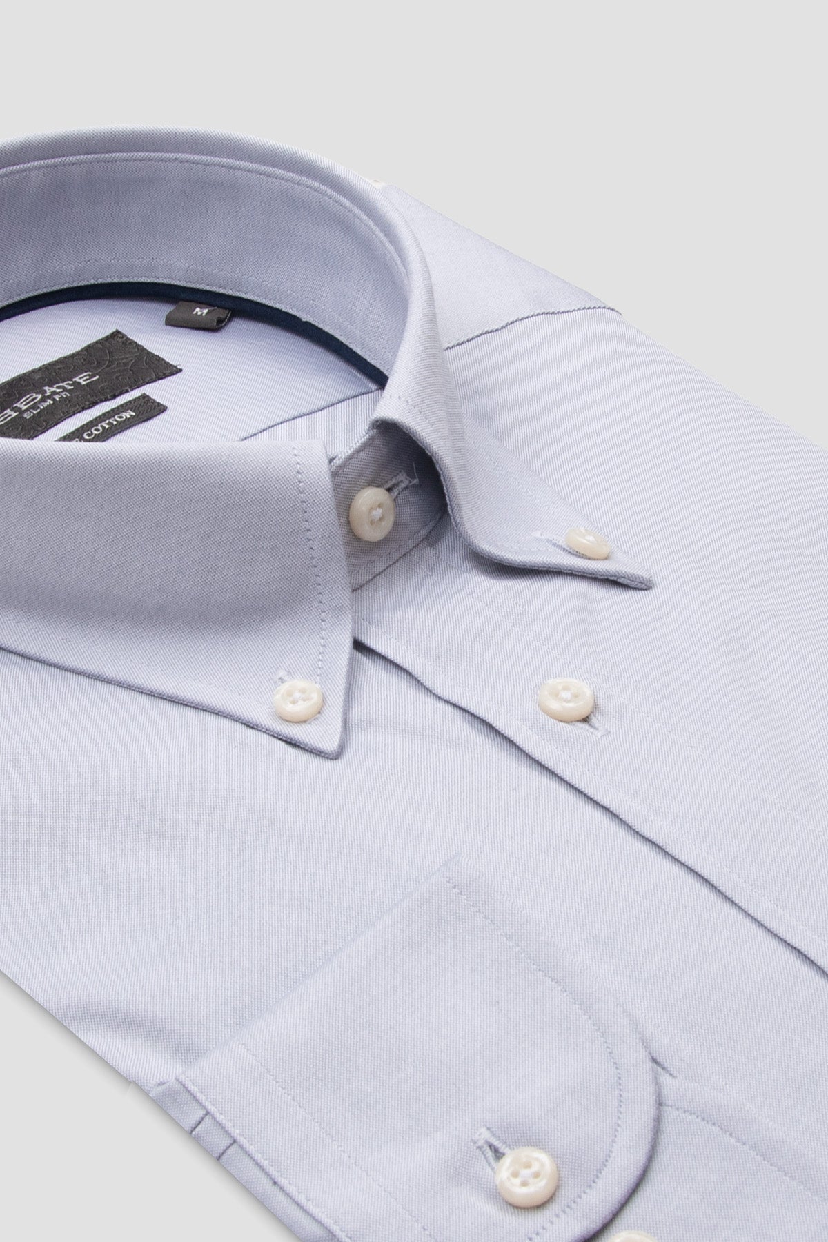 Abbate Carlo Royal Oxford Pamuklu Slim Fit Gri Düğmeli Yaka Erkek Düz Gömlek