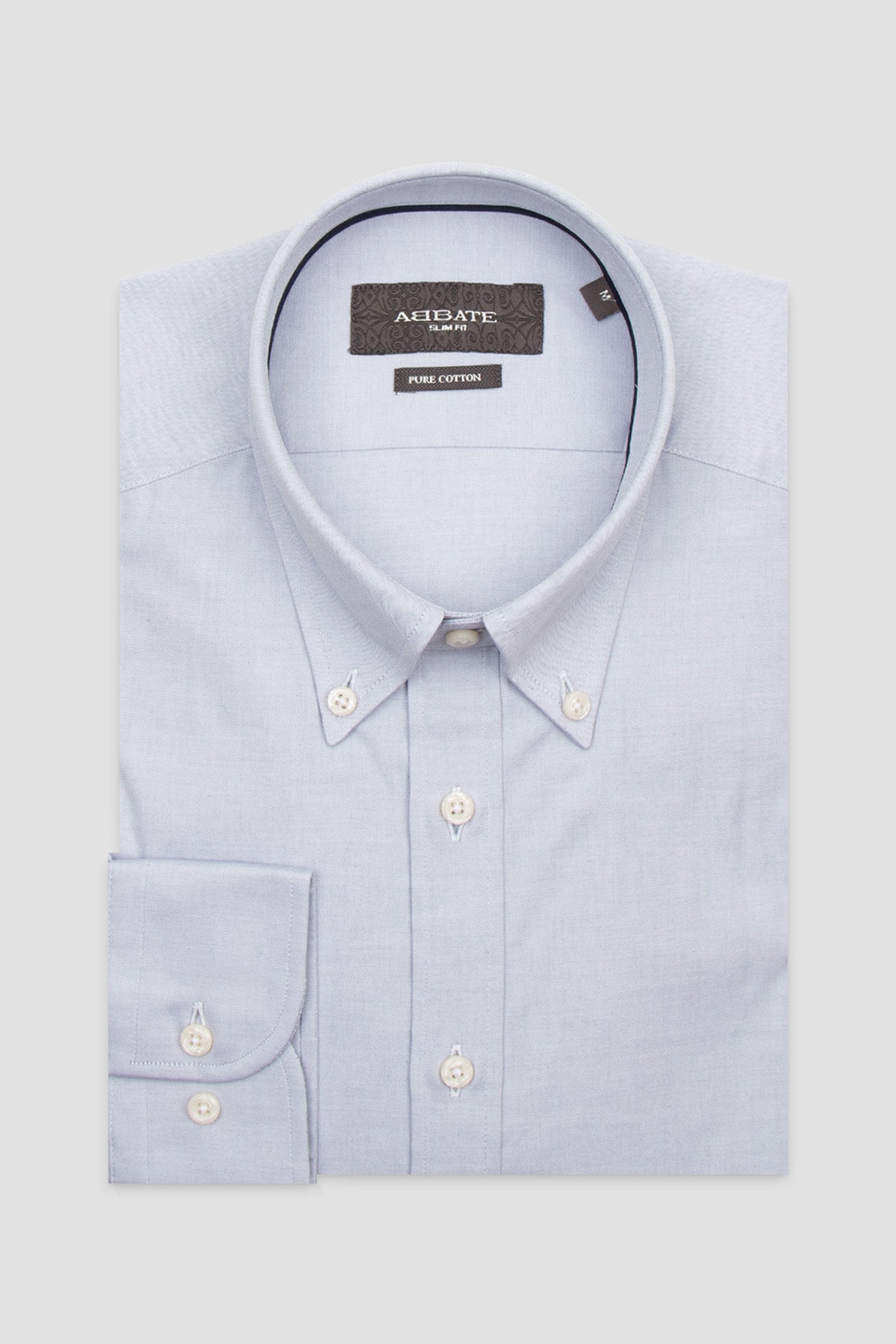 Abbate Carlo Royal Oxford Pamuklu Slim Fit Gri Düğmeli Yaka Erkek Düz Gömlek