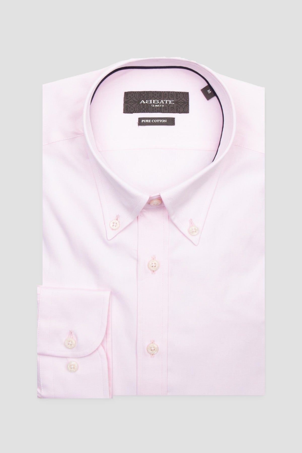 Abbate Carlo Royal Oxford Pamuklu Slim Fit Pembe Düğmeli Yaka Erkek Düz Gömlek