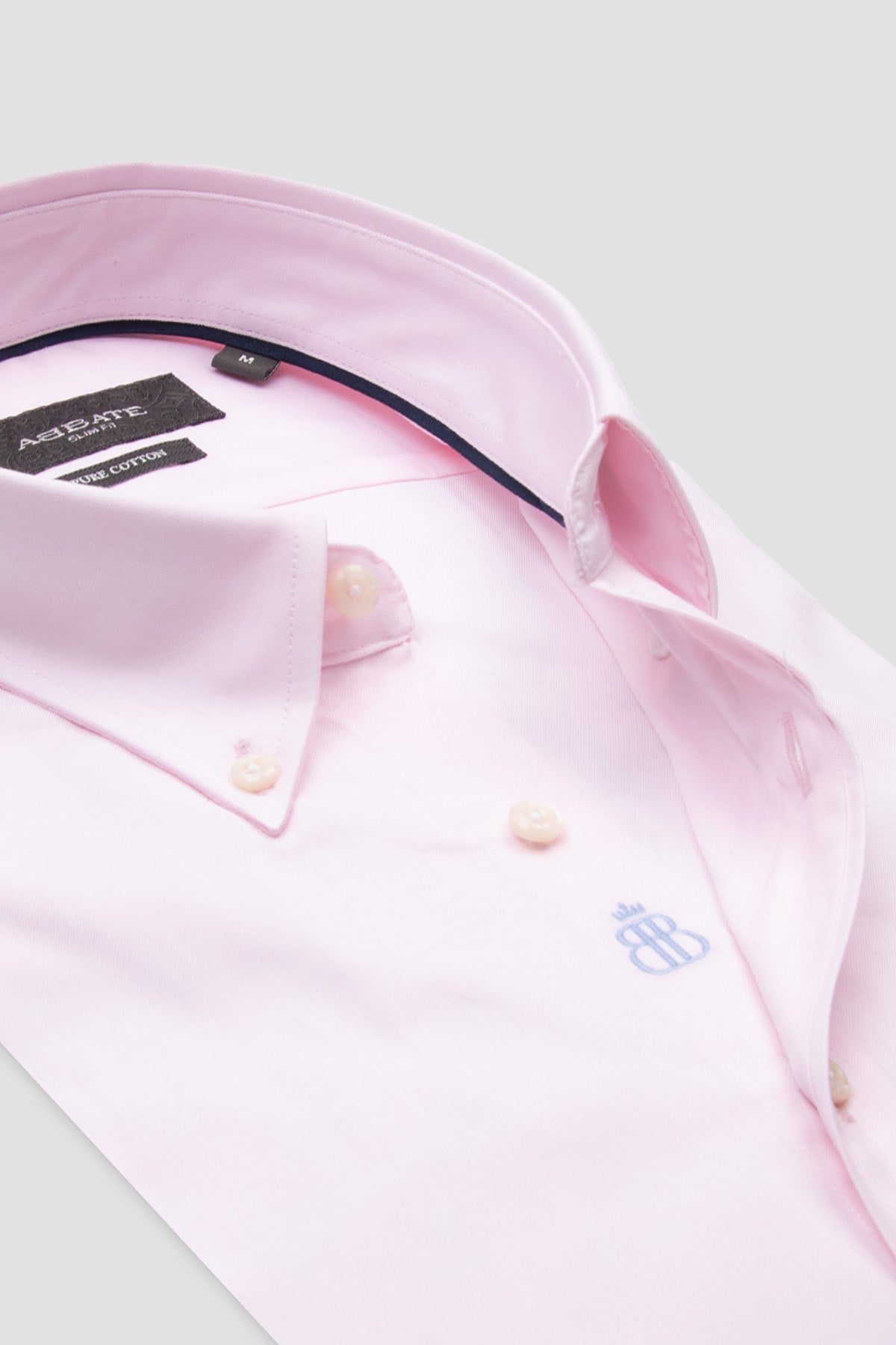 Abbate Carlo Royal Oxford Pamuklu Slim Fit Pembe Düğmeli Yaka Erkek Düz Gömlek