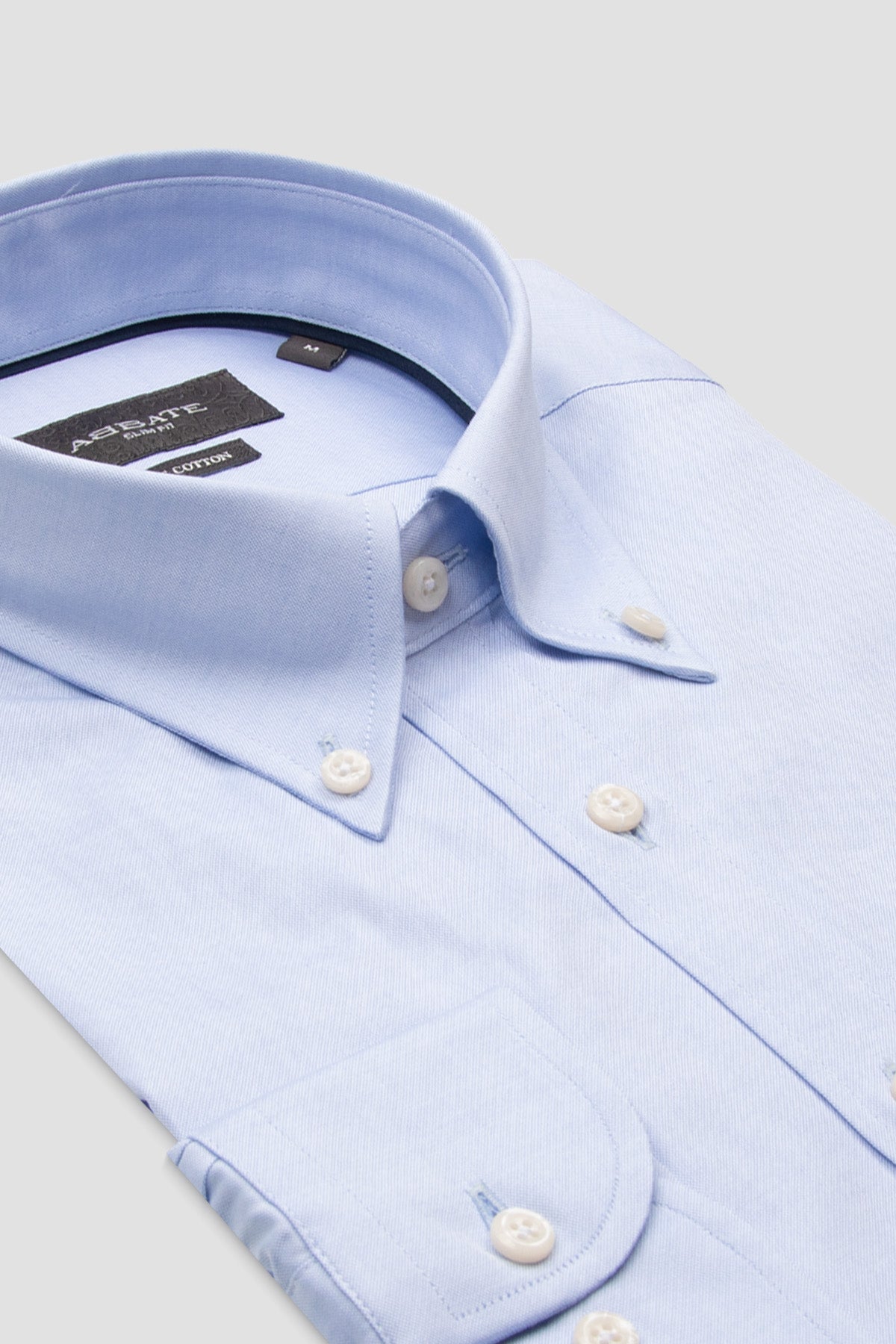 Abbate Carlo Royal Oxford %100 Pamuk Slim Fit Açık Mavi Düğmeli Yaka Erkek Düz Gömlek