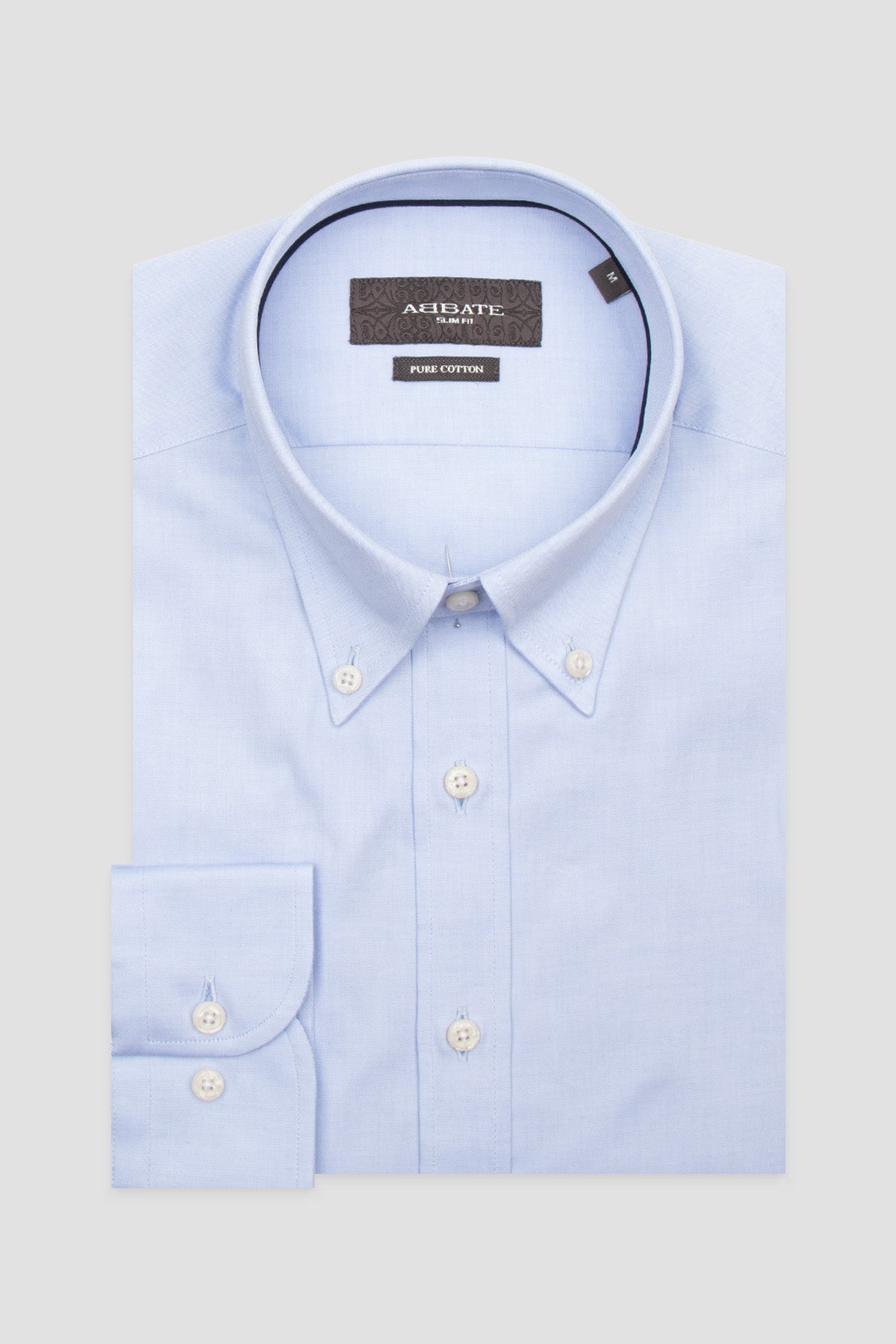 Abbate Carlo Royal Oxford Pamuklu Slim Fit Açık Mavi Düğmeli Yaka Erkek Düz Gömlek