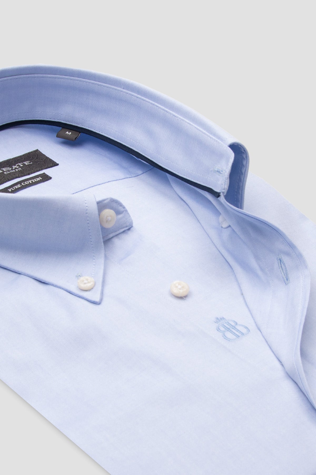 Abbate Carlo Royal Oxford Pamuklu Slim Fit Açık Mavi Düğmeli Yaka Erkek Düz Gömlek