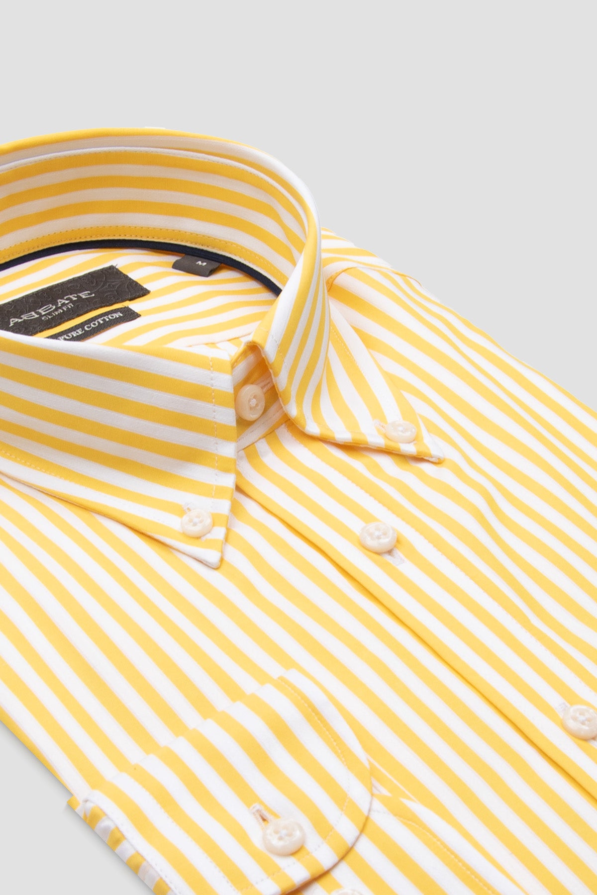 Abbate Carlo Twill %100 Pamuk Slim Fit Sarı Düğmeli Yaka Erkek Çizgili Gömlek
