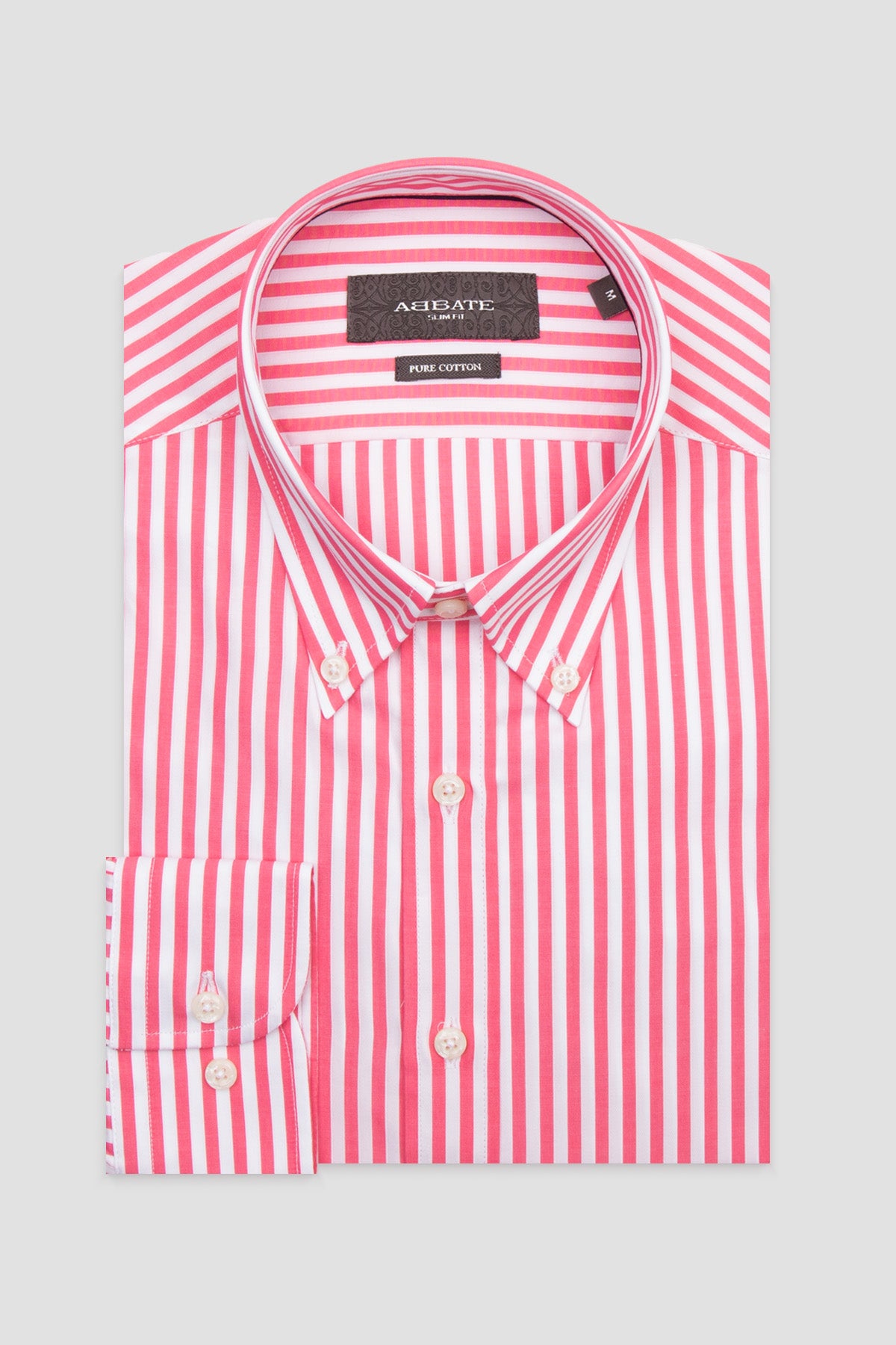 Abbate Carlo Twill Pamuklu Slim Fit Pembe Düğmeli Yaka Erkek Çizgili Gömlek