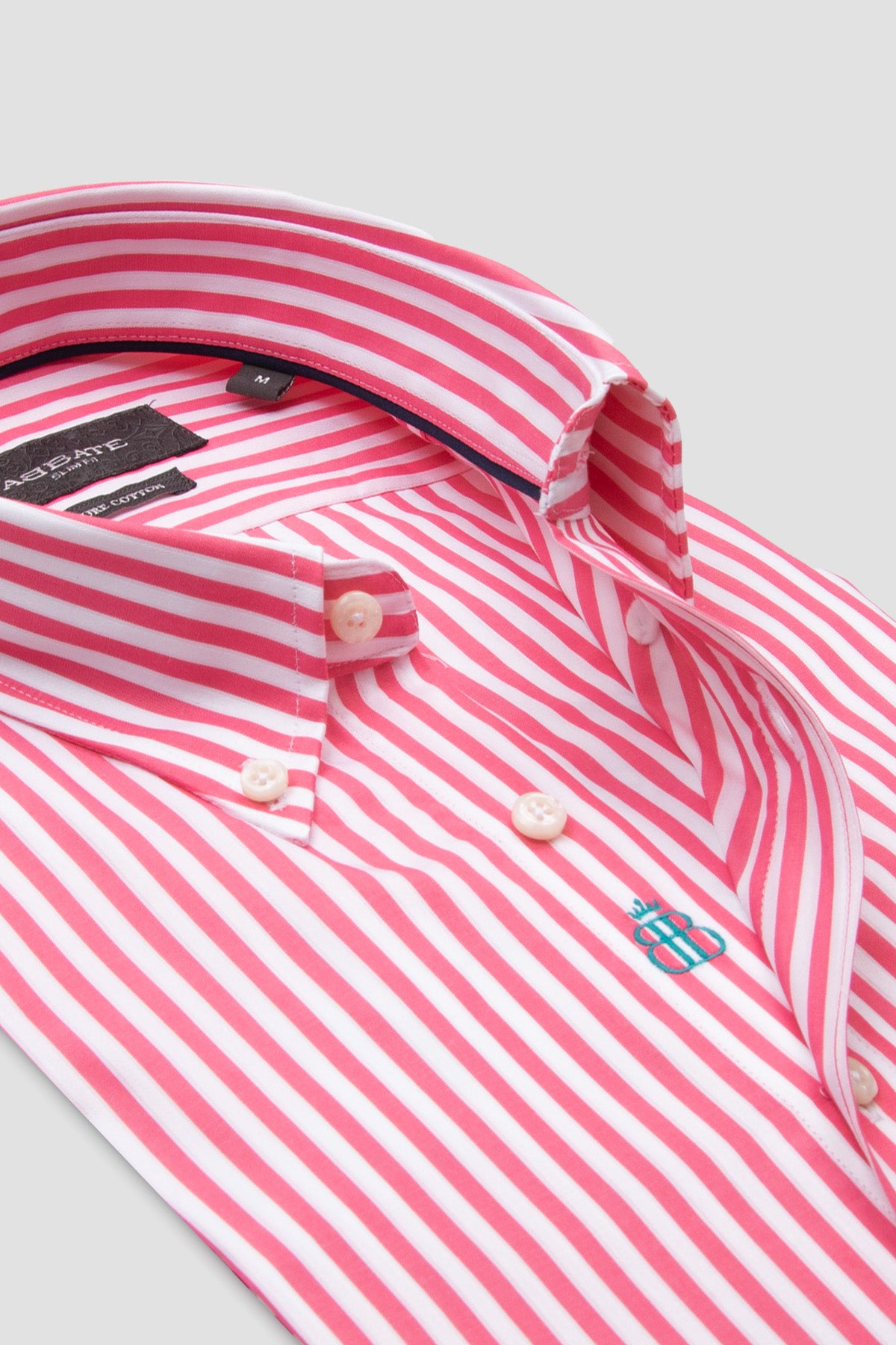 Abbate Carlo Twill Pamuklu Slim Fit Pembe Düğmeli Yaka Erkek Çizgili Gömlek