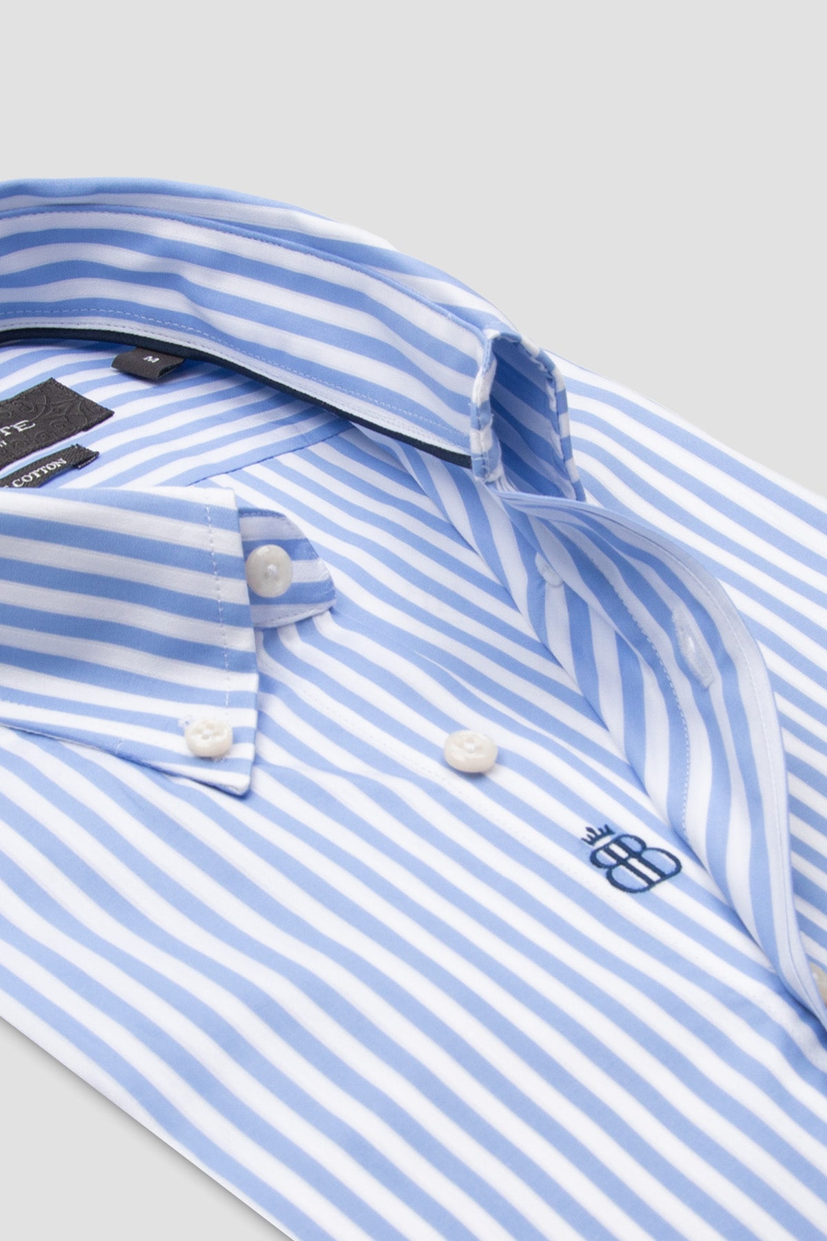 Abbate Carlo Twill %100 Pamuk Slim Fit Açık Mavi Düğmeli Yaka Erkek Çizgili Gömlek