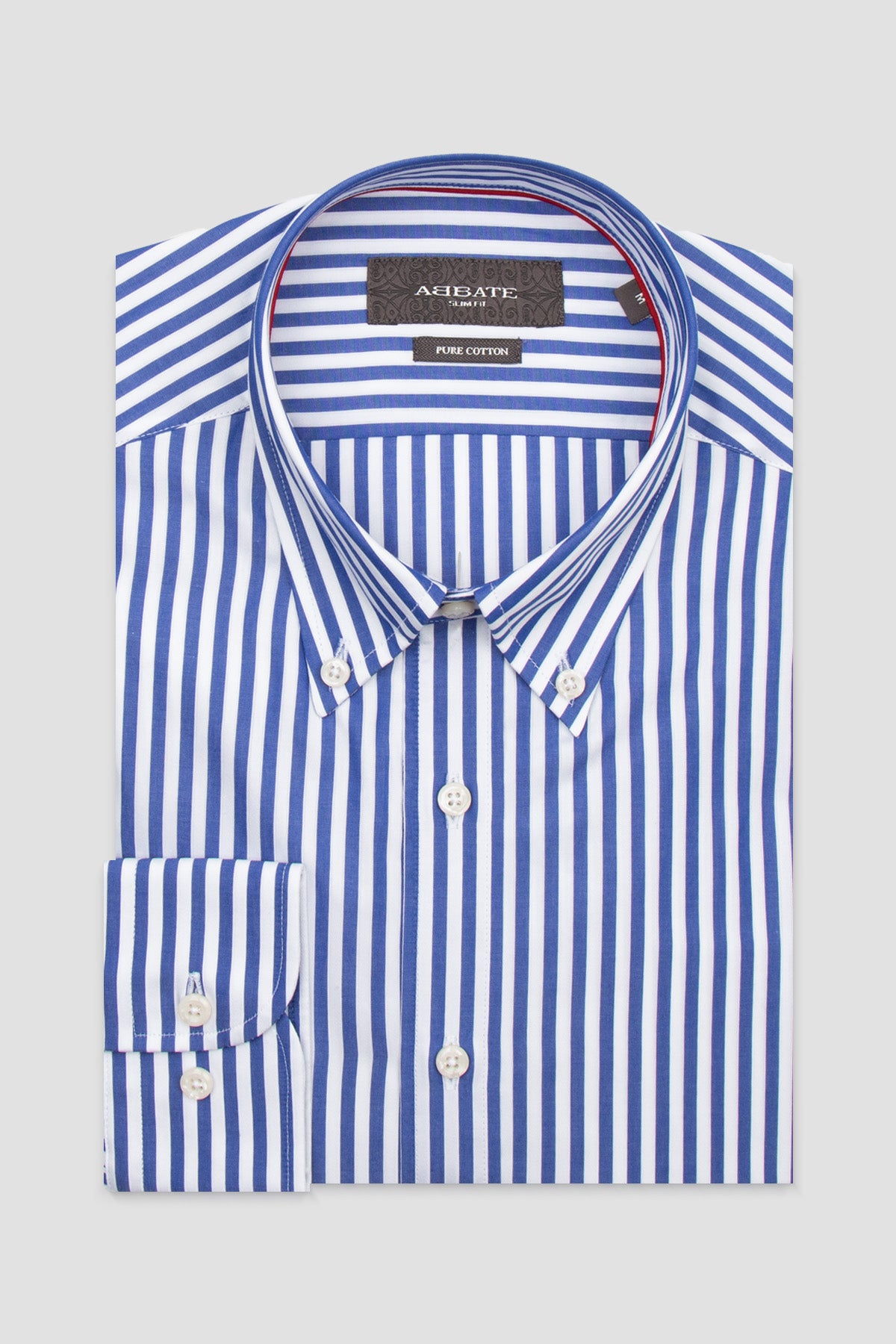 Abbate Carlo Twill %100 Pamuk Slim Fit Lacivert Düğmeli Yaka Erkek Çizgili Gömlek