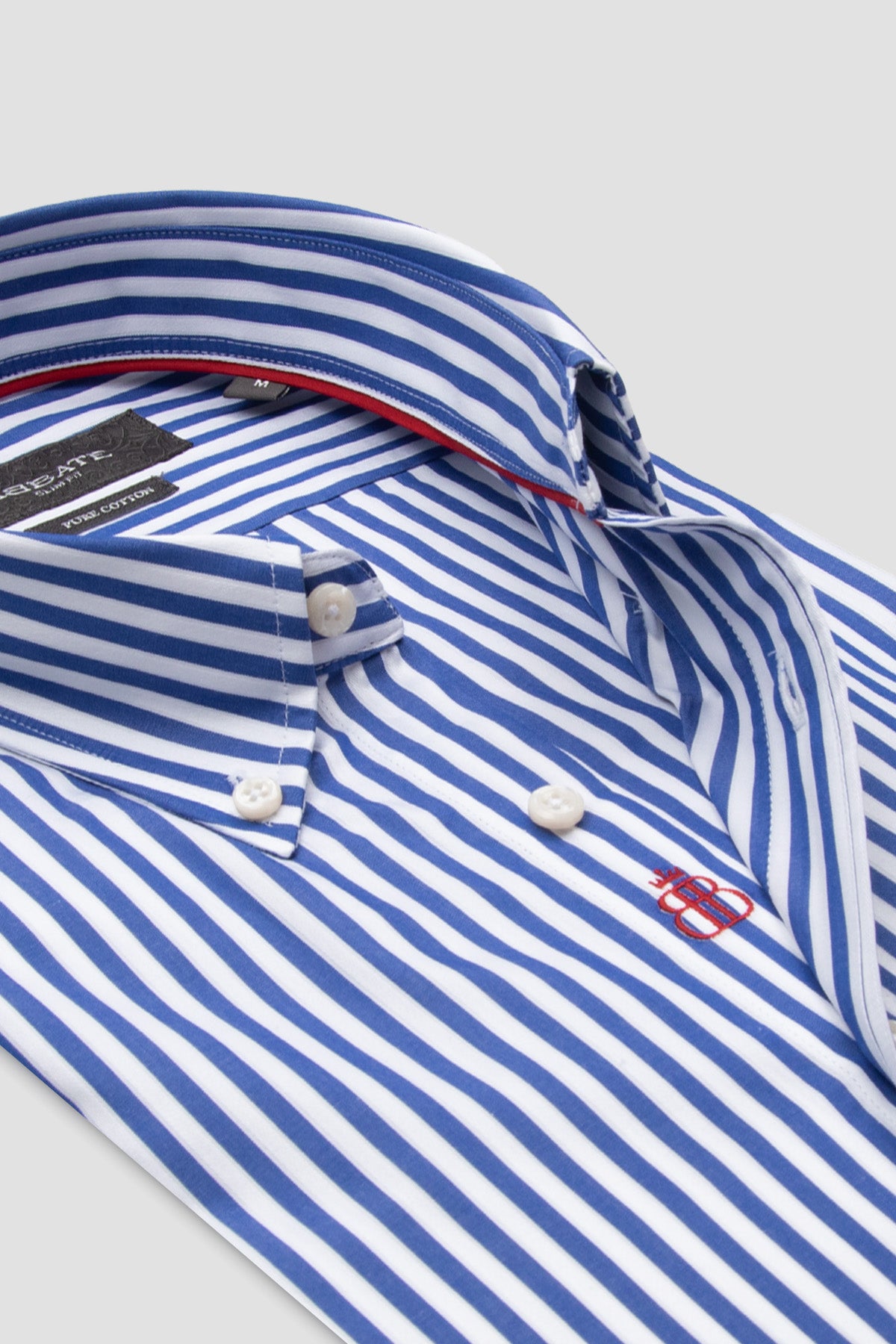 Abbate Carlo Twill %100 Pamuk Slim Fit Lacivert Düğmeli Yaka Erkek Çizgili Gömlek