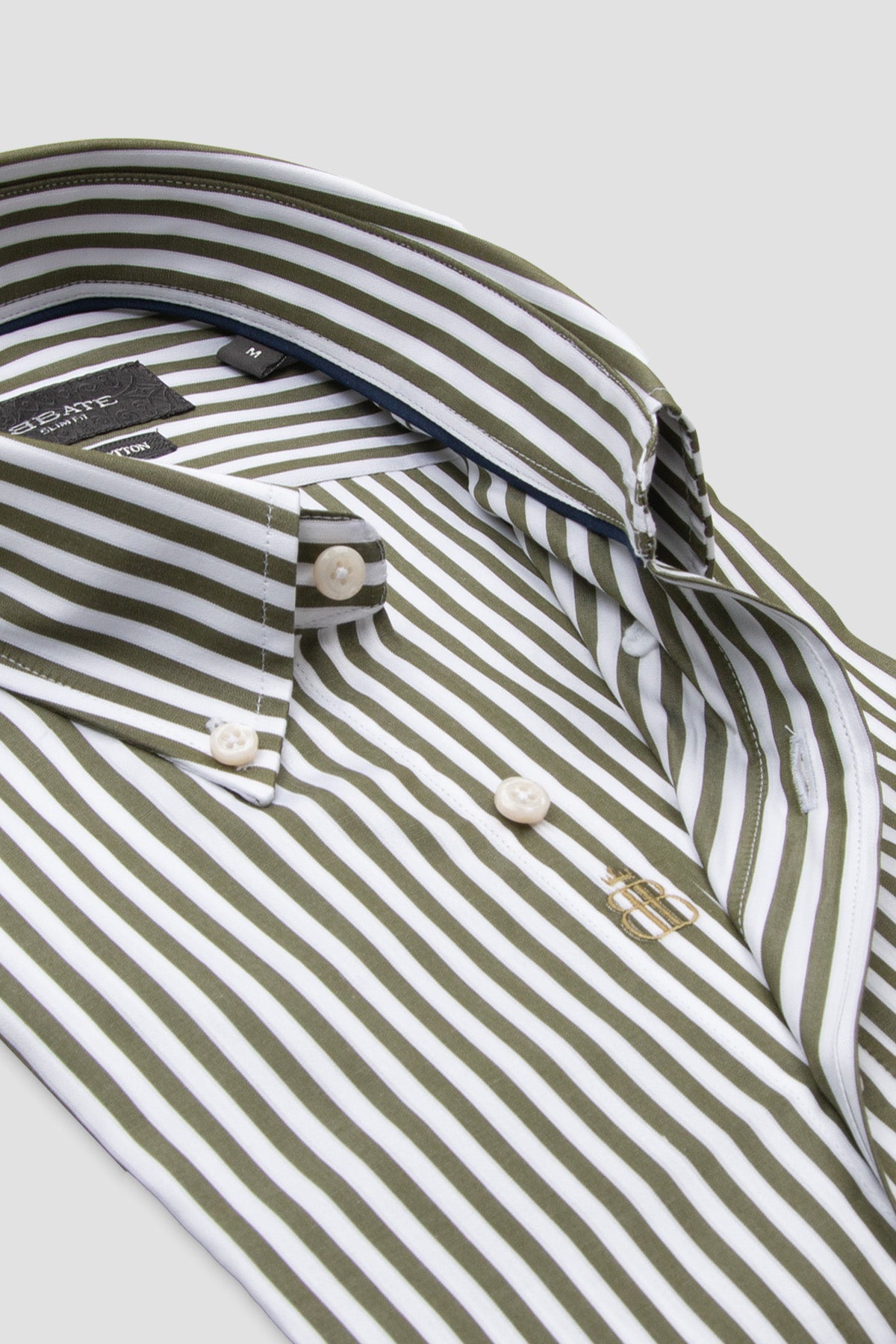 Abbate Carlo Twill Pamuklu Slim Fit Haki Düğmeli Yaka Erkek Çizgili Gömlek