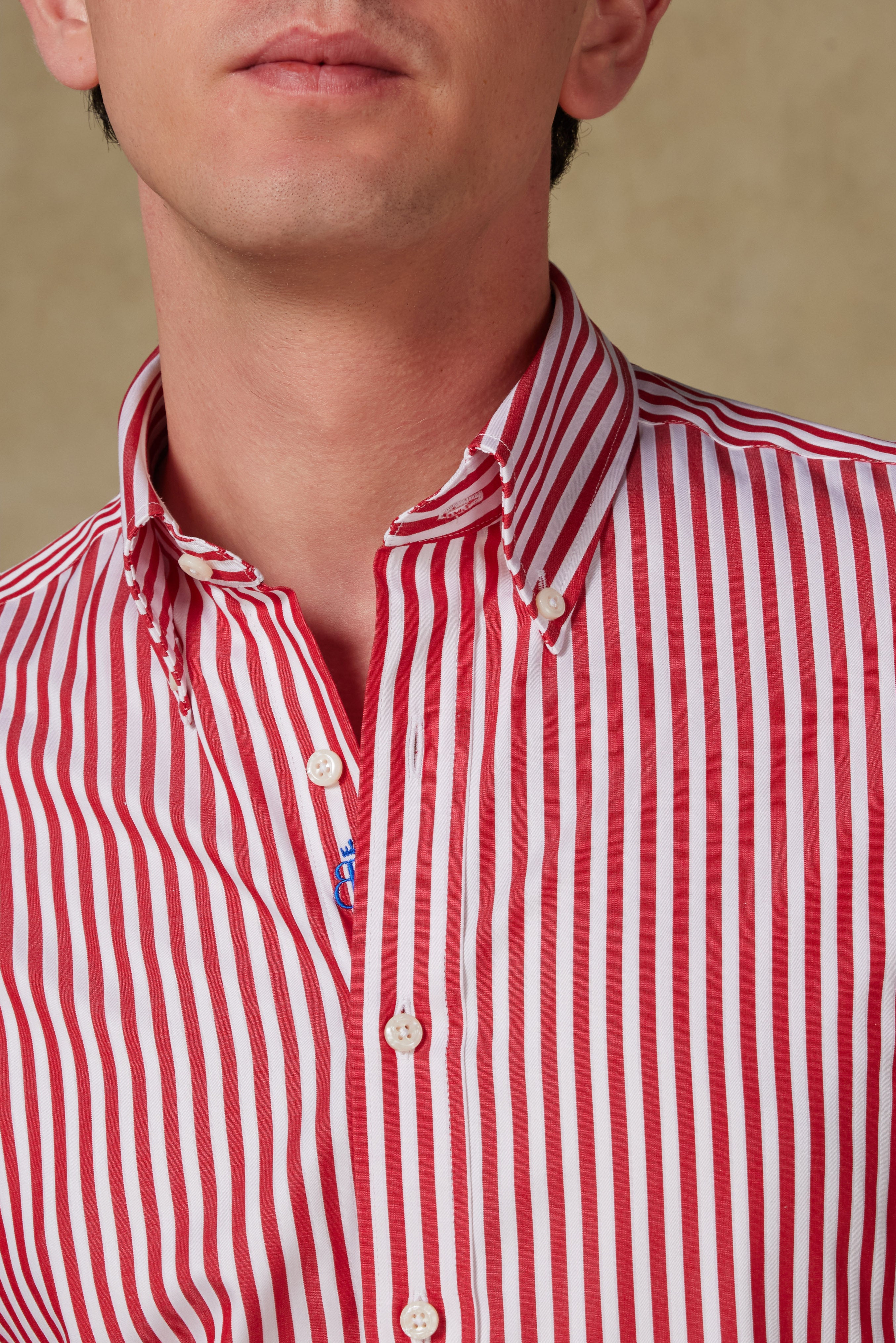 Abbate Carlo Twill Pamuklu Slim Fit Kırmızı Düğmeli Yaka Erkek Çizgili Gömlek
