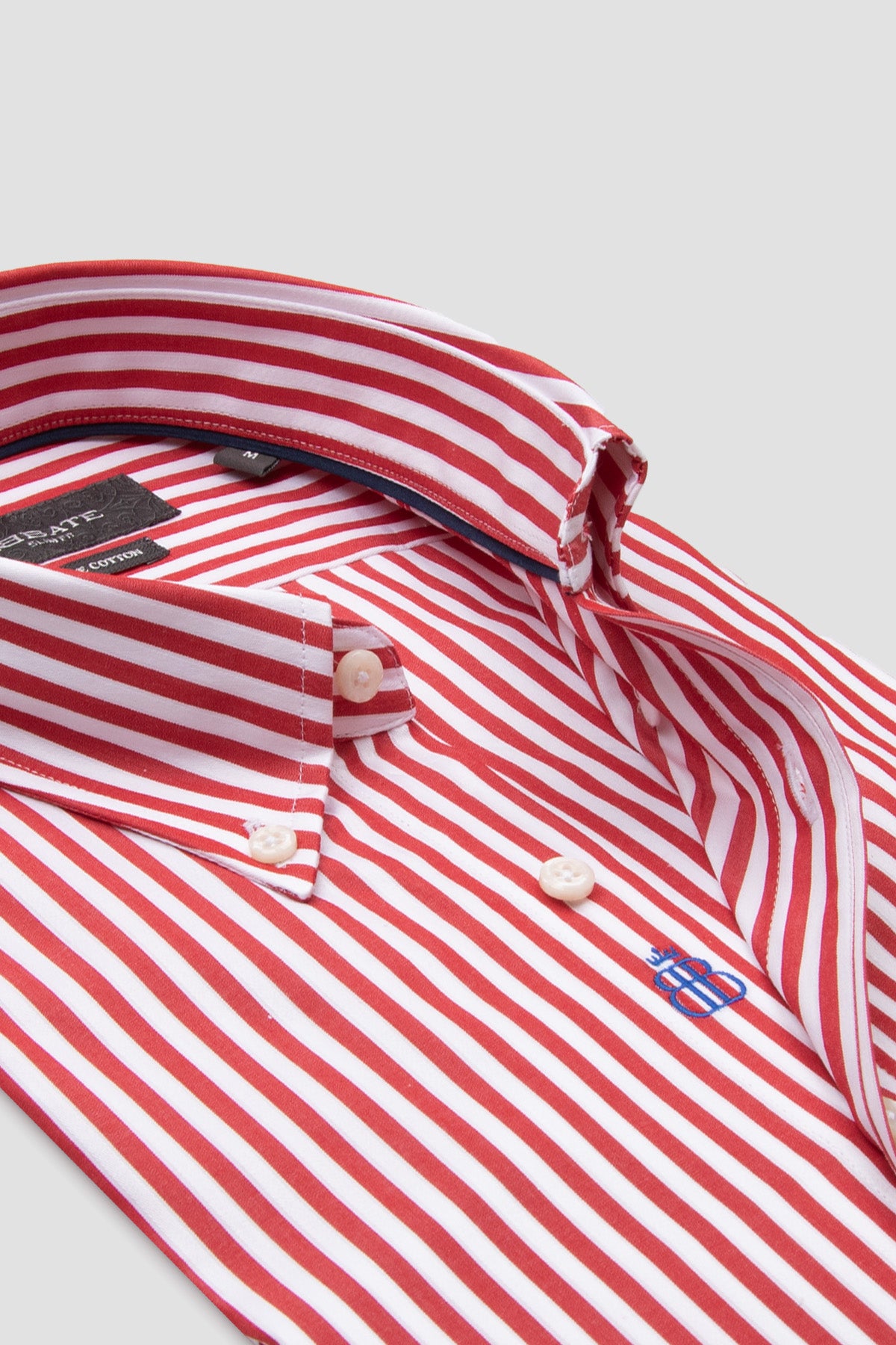 Abbate Carlo Twill Pamuklu Slim Fit Kırmızı Düğmeli Yaka Erkek Çizgili Gömlek