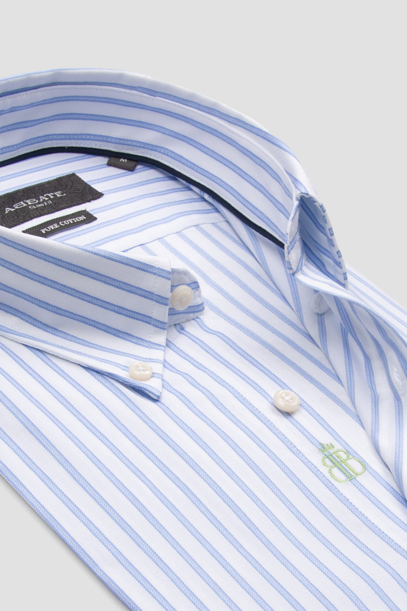 Abbate Carlo Twill Pamuklu Slim Fit Açık Mavi Düğmeli Yaka Erkek Çizgili Gömlek