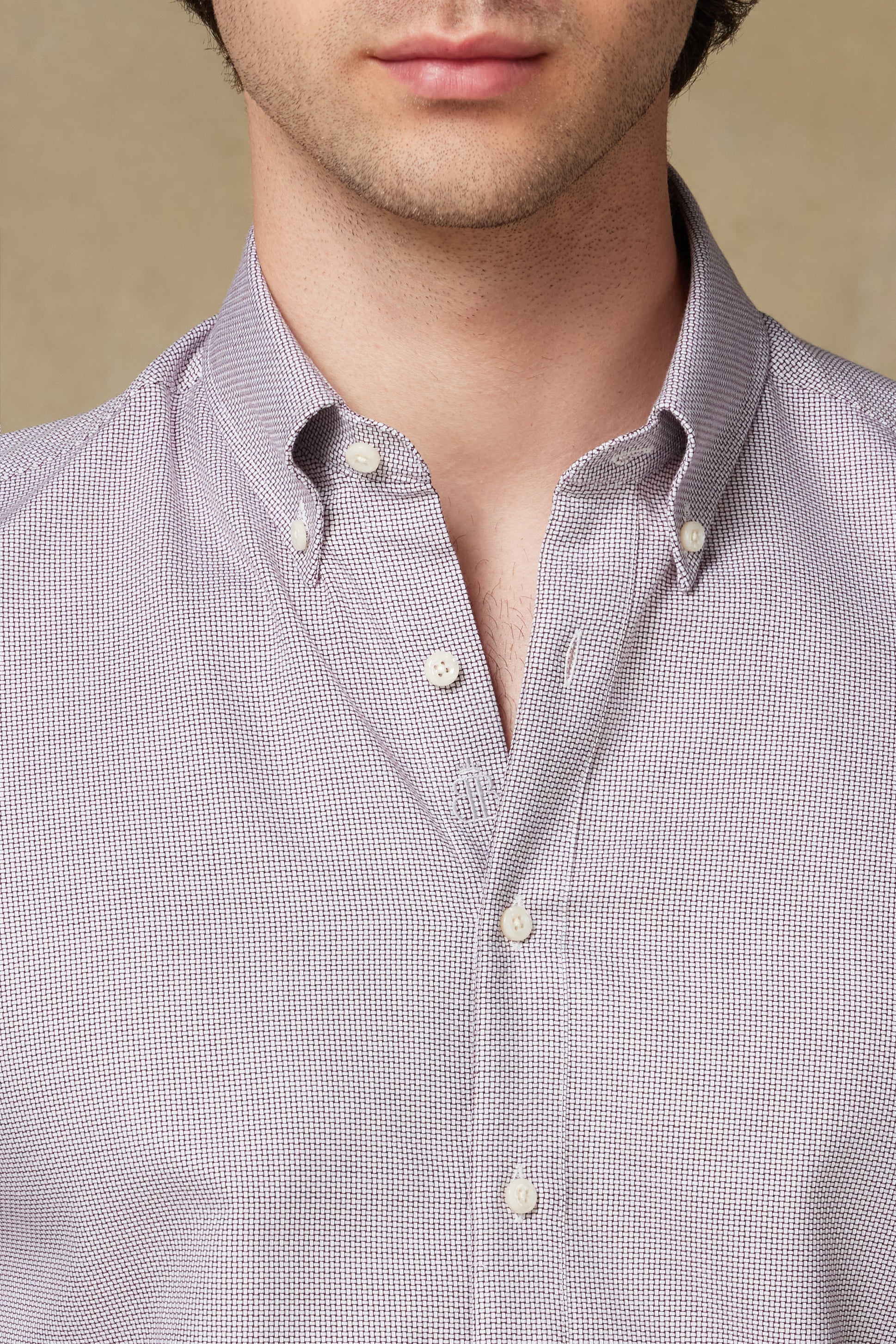 Abbate Carlo Armür Pamuklu Slim Fit Kırmızı Düğmeli Yaka Erkek Düz Gömlek