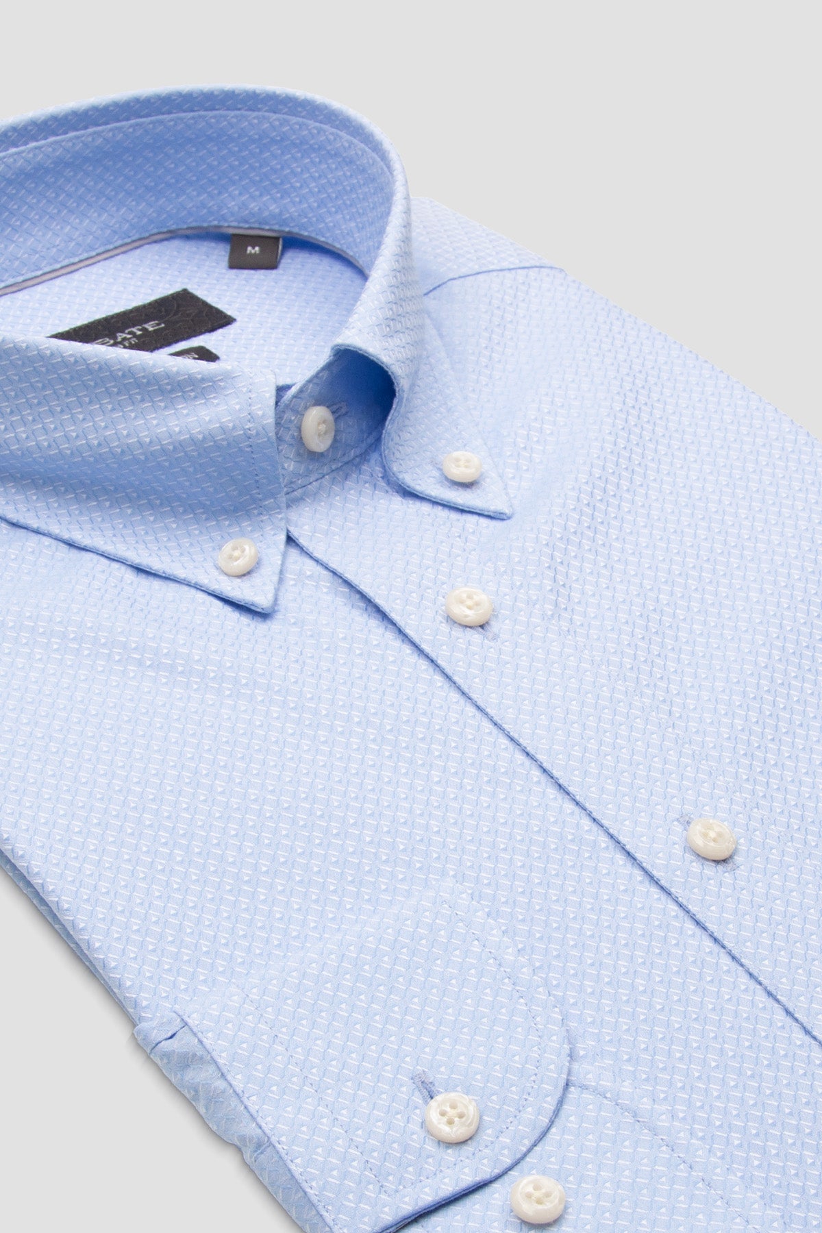 Abbate Carlo Armür Pamuklu Slim Fit Açık Mavi Düğmeli Yaka Erkek Düz Gömlek