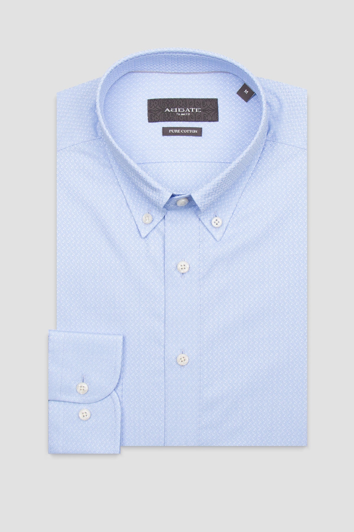 Abbate Carlo Armür Pamuklu Slim Fit Açık Mavi Düğmeli Yaka Erkek Düz Gömlek