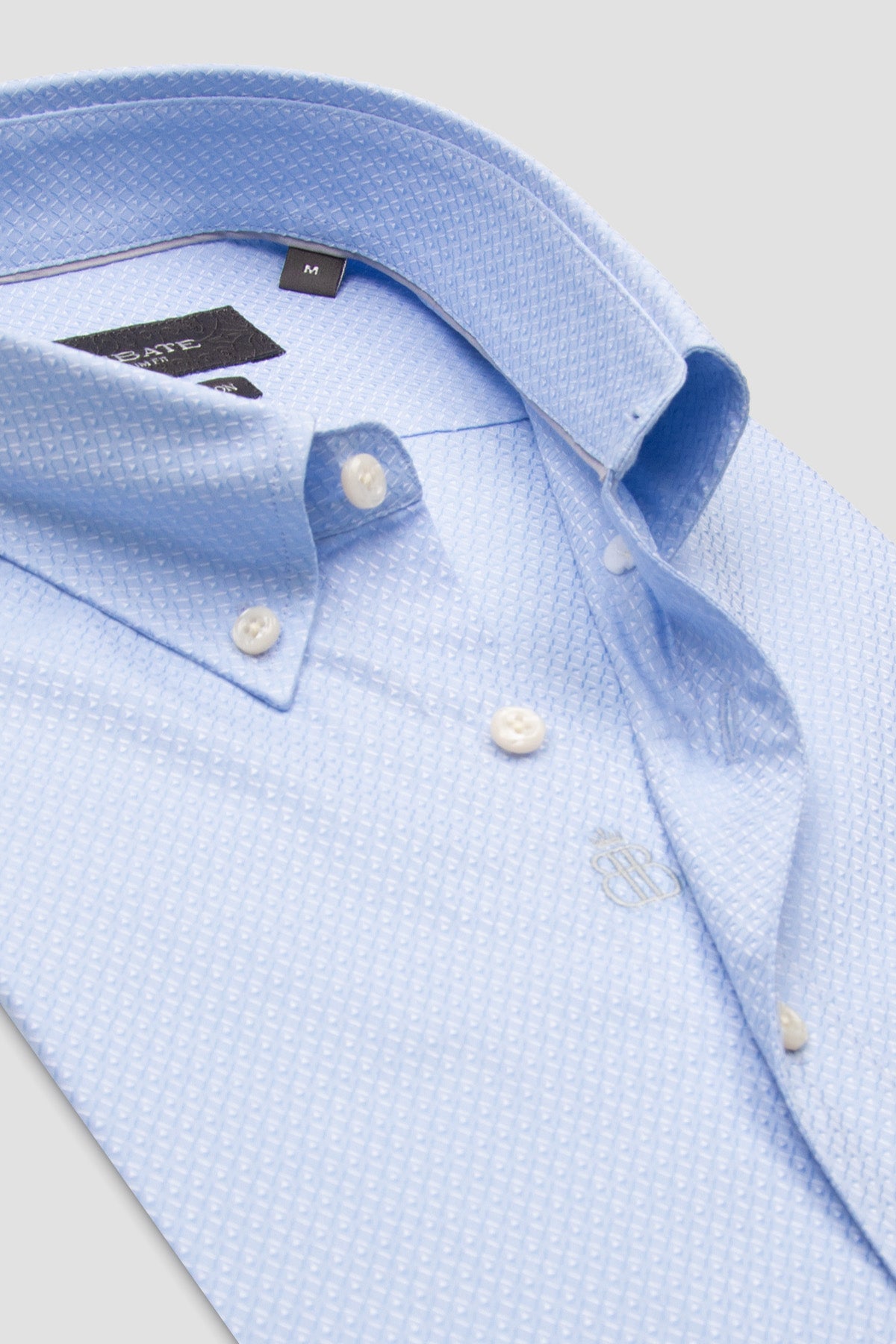 Abbate Carlo Armür Pamuklu Slim Fit Açık Mavi Düğmeli Yaka Erkek Düz Gömlek