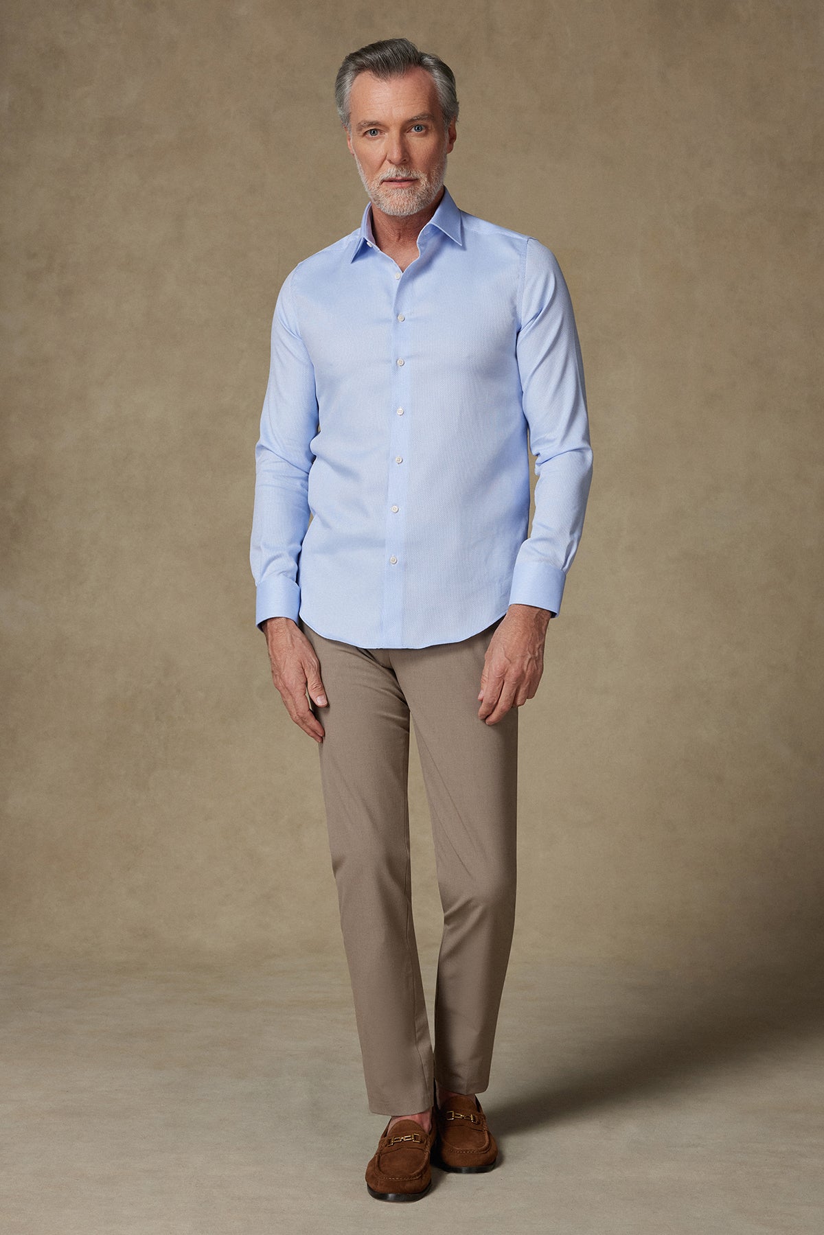 Abbate Donatello Non Iron Armür Pamuklu Slim Fit Açık Mavi Klasik Yaka Erkek Düz Gömlek