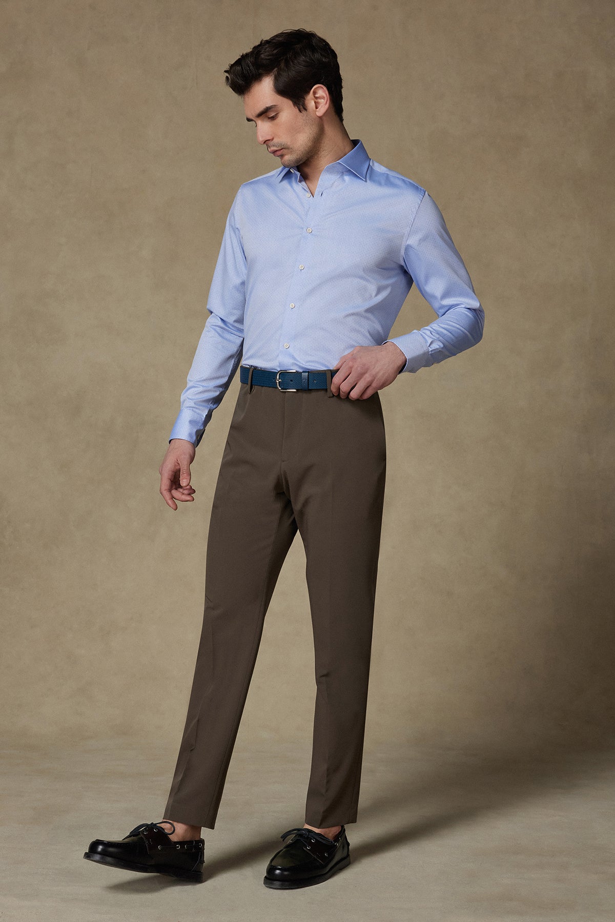 Abbate Donatello Armür Pamuklu Slim Fit Açık Mavi Klasik Yaka Erkek Desenli Gömlek