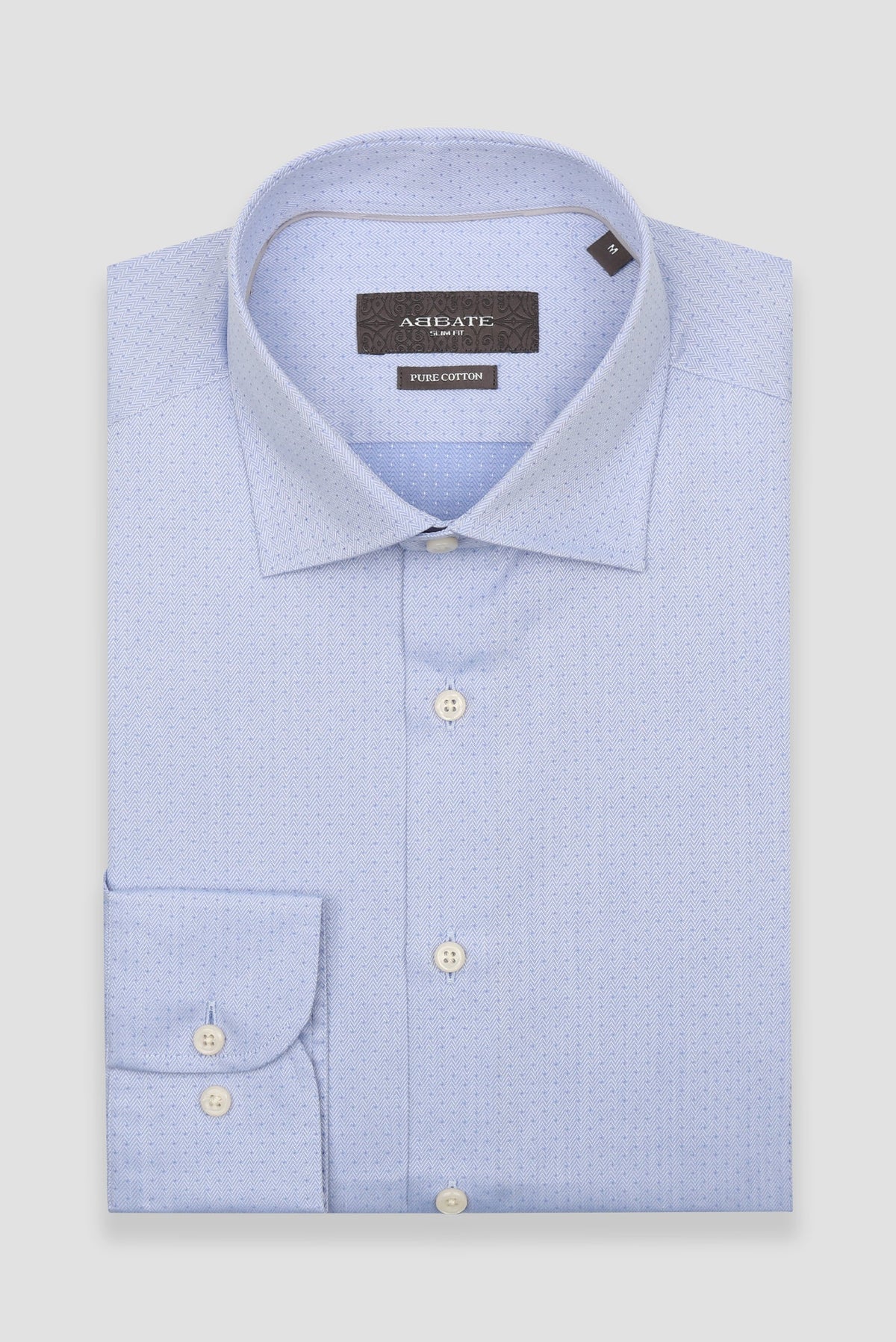 Abbate Donatello Armür %100 Pamuk Slim Fit Açık Mavi Klasik Yaka Erkek Desenli Gömlek