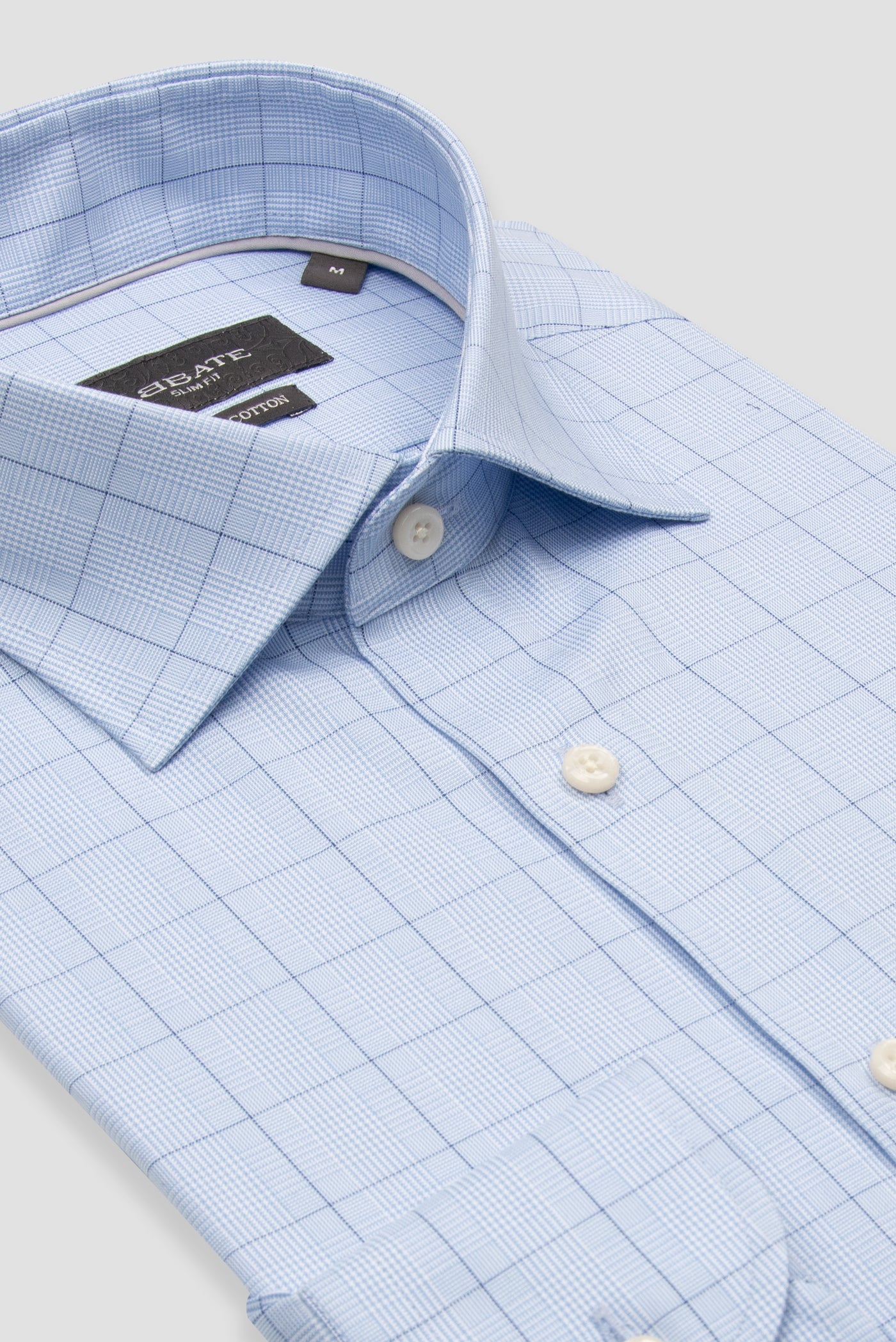 Abbate Donatello Poplin Pamuklu Slim Fit Açık Mavi Klasik Yaka Erkek Kareli Gömlek