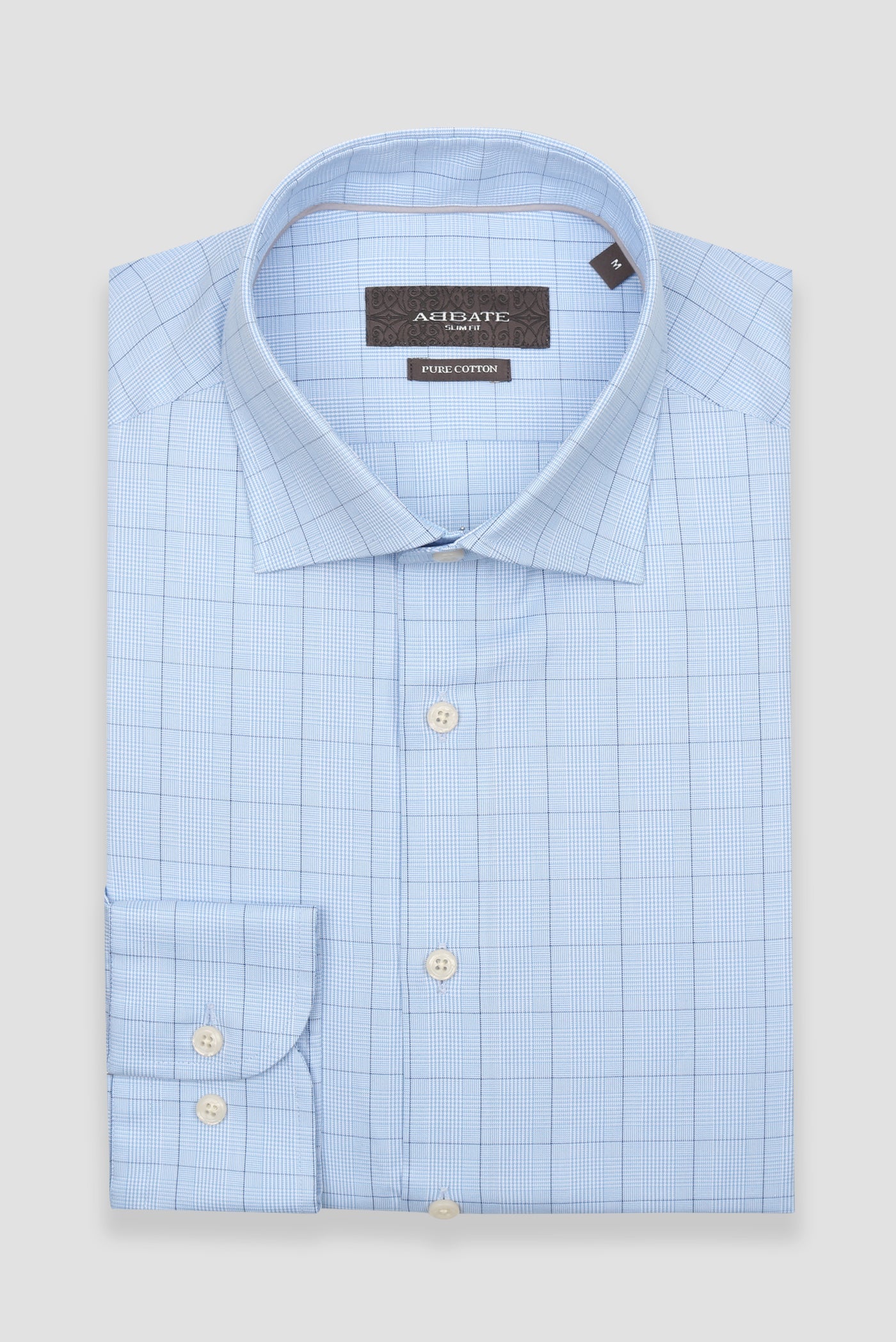 Abbate Donatello Poplin Pamuklu Slim Fit Açık Mavi Klasik Yaka Erkek Kareli Gömlek