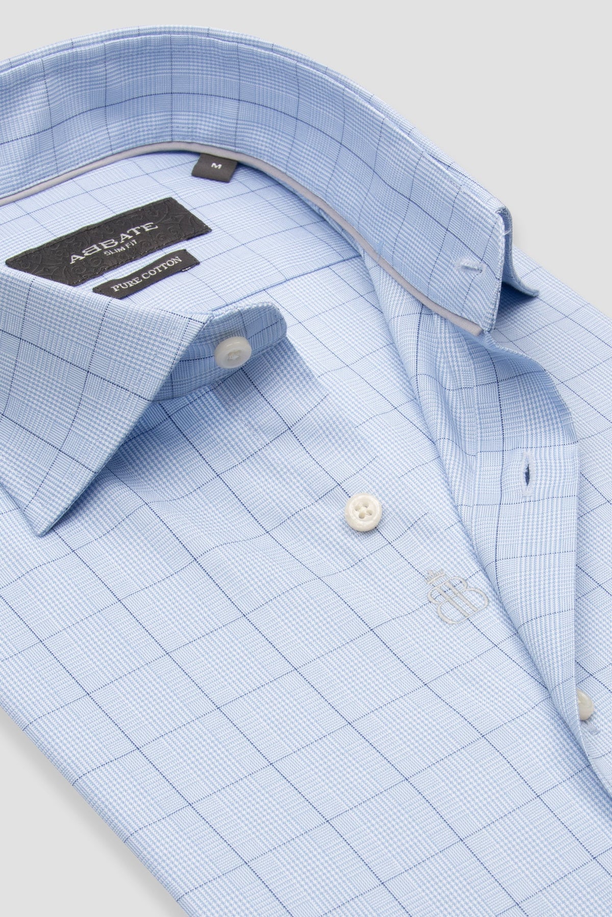 Abbate Donatello Poplin %100 Pamuk Slim Fit Açık Mavi Klasik Yaka Erkek Kareli Gömlek