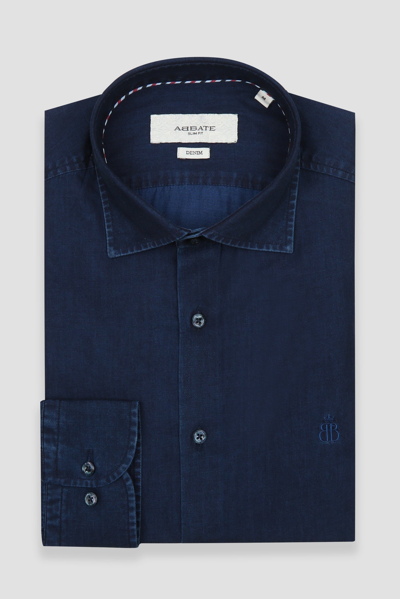 Abbate Donatello Denim Pamuklu Comfort Fit Koyu Mavi Klasik Yaka Erkek Düz Gömlek