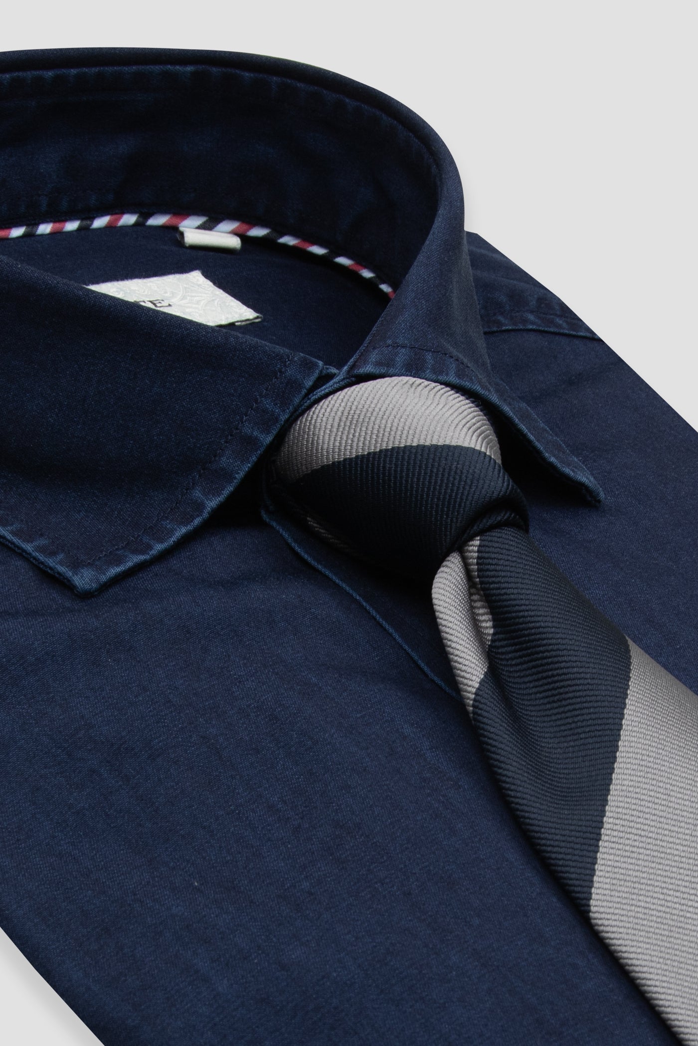 Abbate Donatello Denim Pamuklu Comfort Fit Koyu Mavi Klasik Yaka Erkek Düz Gömlek