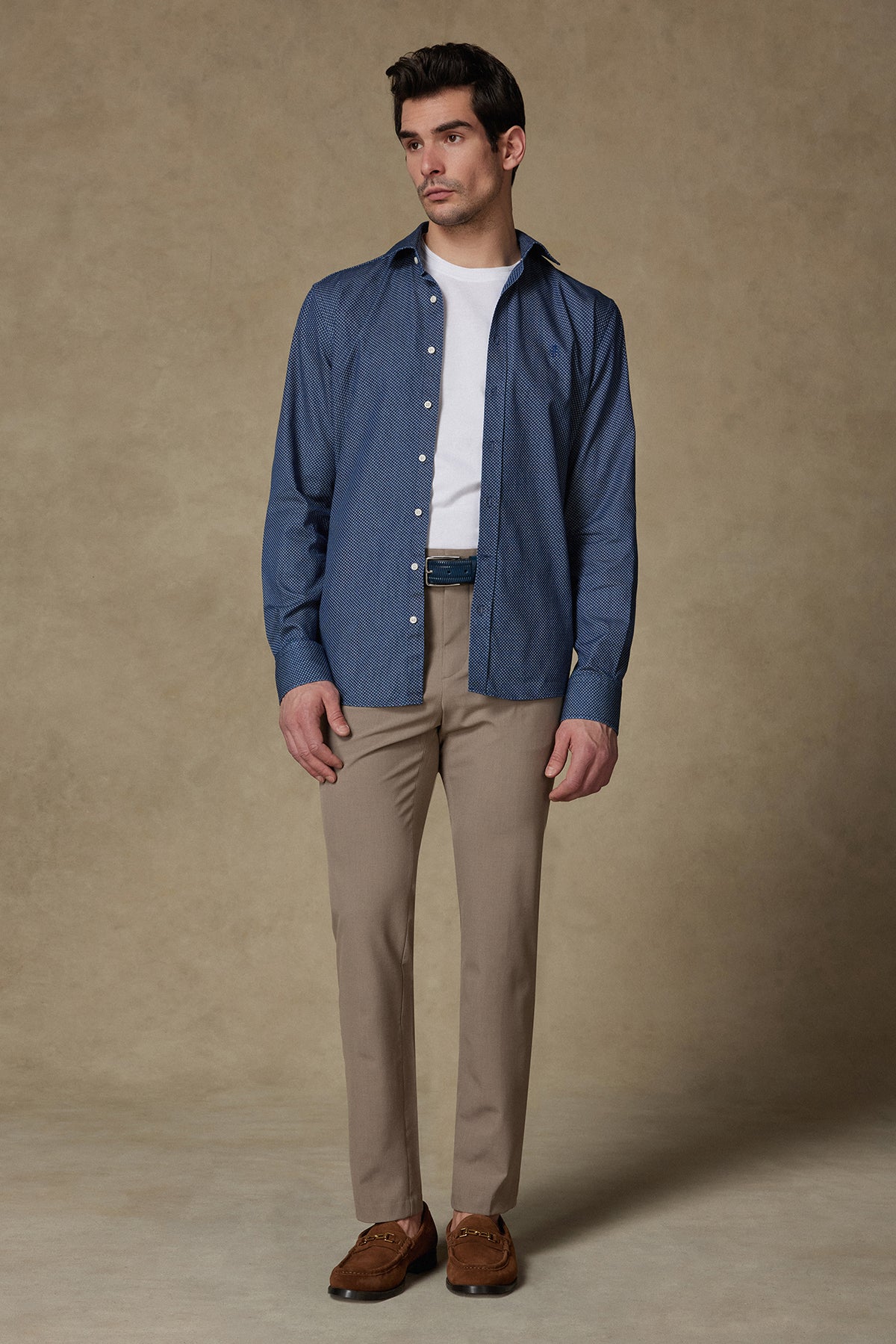 Abbate Donatello Denim Pamuklu Comfort Fit Lacivert Klasik Yaka Erkek Baskılı Gömlek