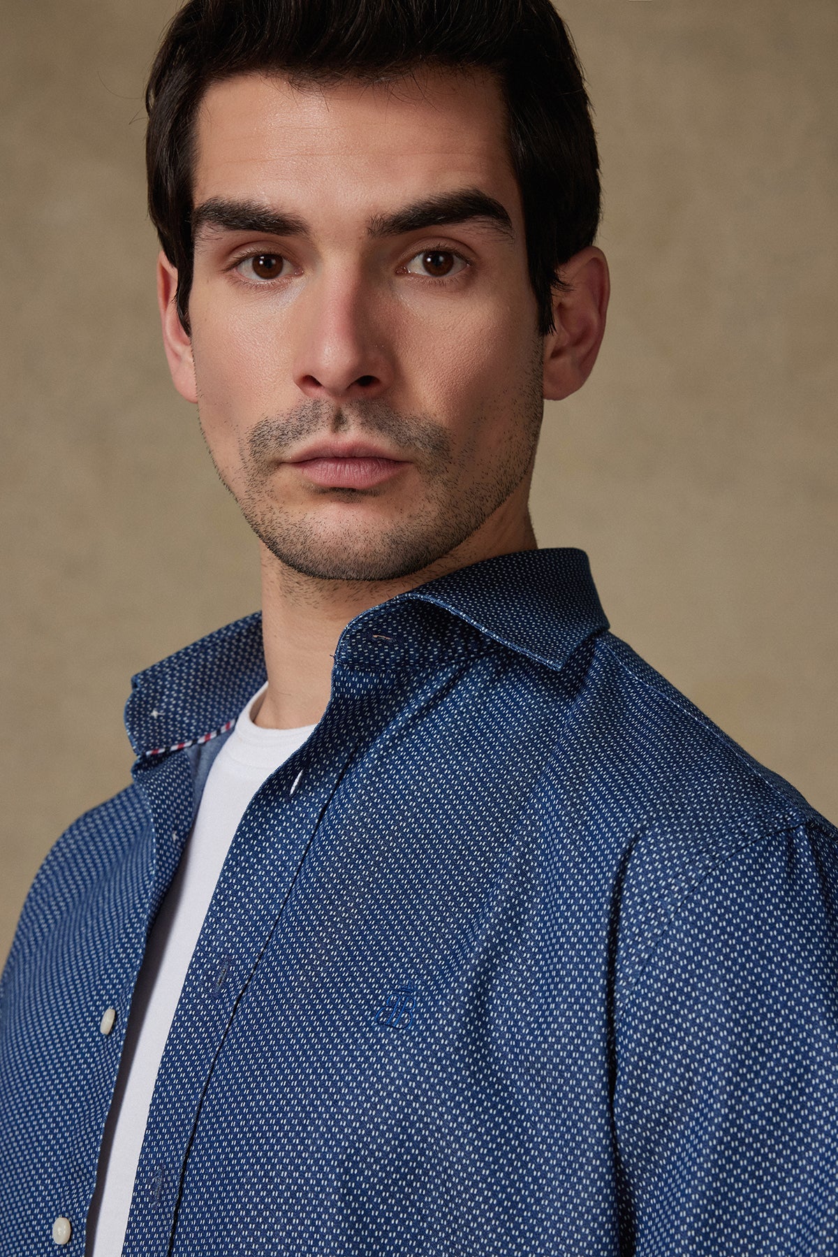 Abbate Donatello Denim Pamuklu Comfort Fit Lacivert Klasik Yaka Erkek Baskılı Gömlek