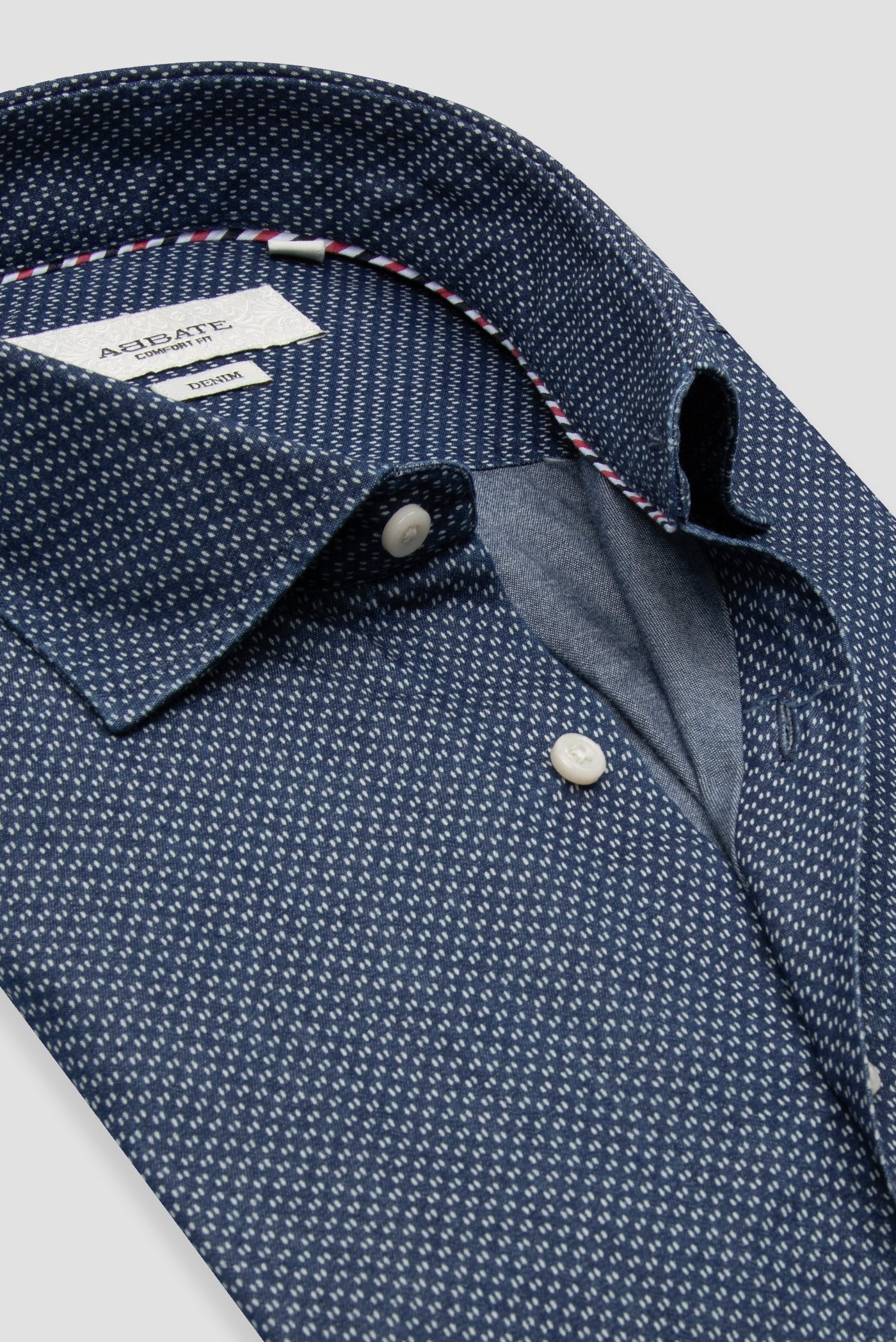 Abbate Donatello Denim Pamuklu Comfort Fit Lacivert Klasik Yaka Erkek Baskılı Gömlek