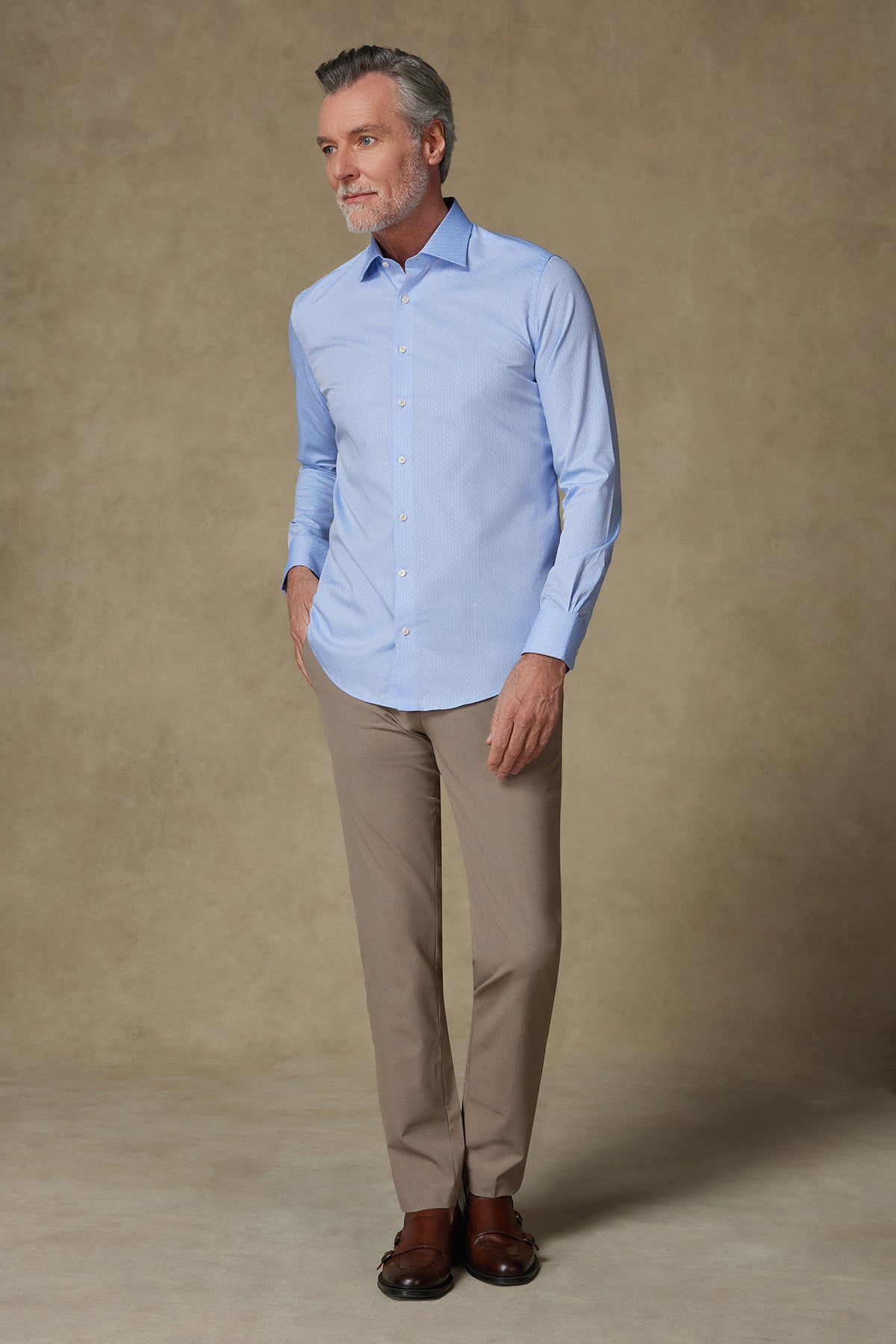 Abbate Donatello Jakar %100 Pamuk Slim Fit Açık Mavi Klasik Yaka Erkek Desenli Gömlek