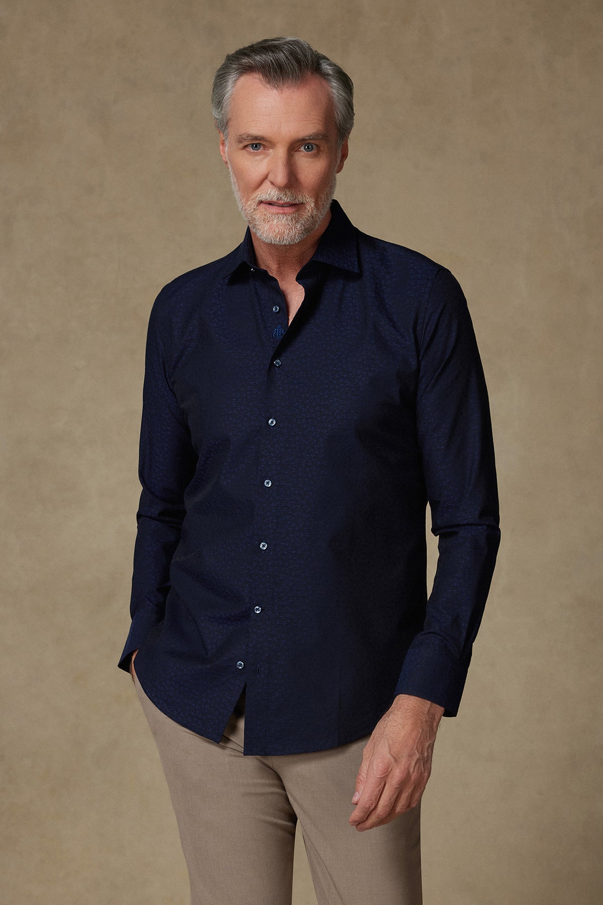 Abbate Donatello Jakar Pamuklu Slim Fit Lacivert Klasik Yaka Erkek Desenli Gömlek