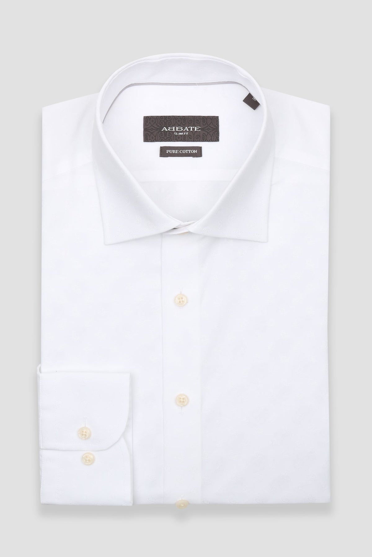 Abbate Donatello Jakar %100 Pamuk Slim Fit Beyaz Klasik Yaka Erkek Desenli Gömlek