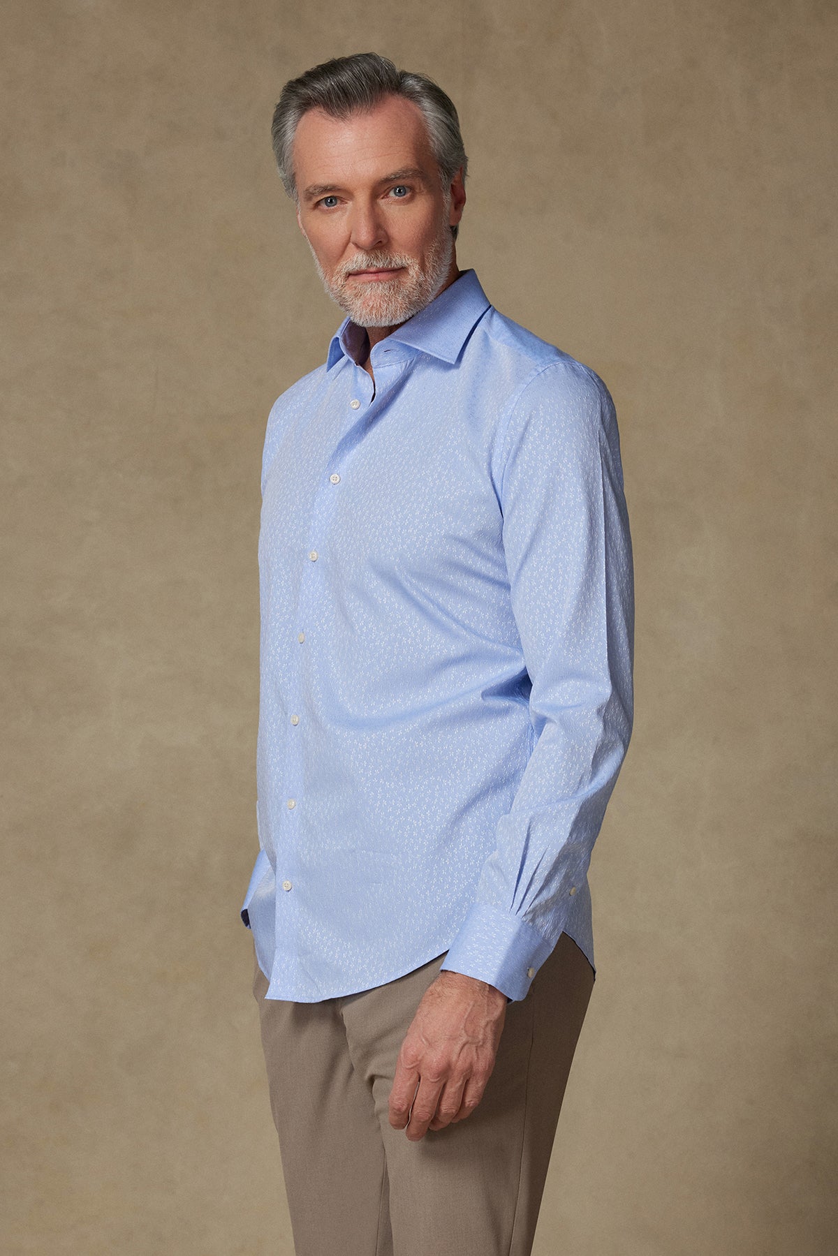 Abbate Donatello Jakar Pamuklu Slim Fit Açık Mavi Klasik Yaka Erkek Desenli Gömlek