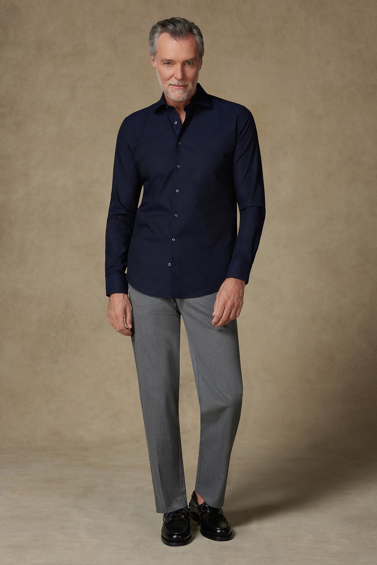 Abbate Donatello Jakar Pamuklu Slim Fit Lacivert Klasik Yaka Erkek Desenli Gömlek