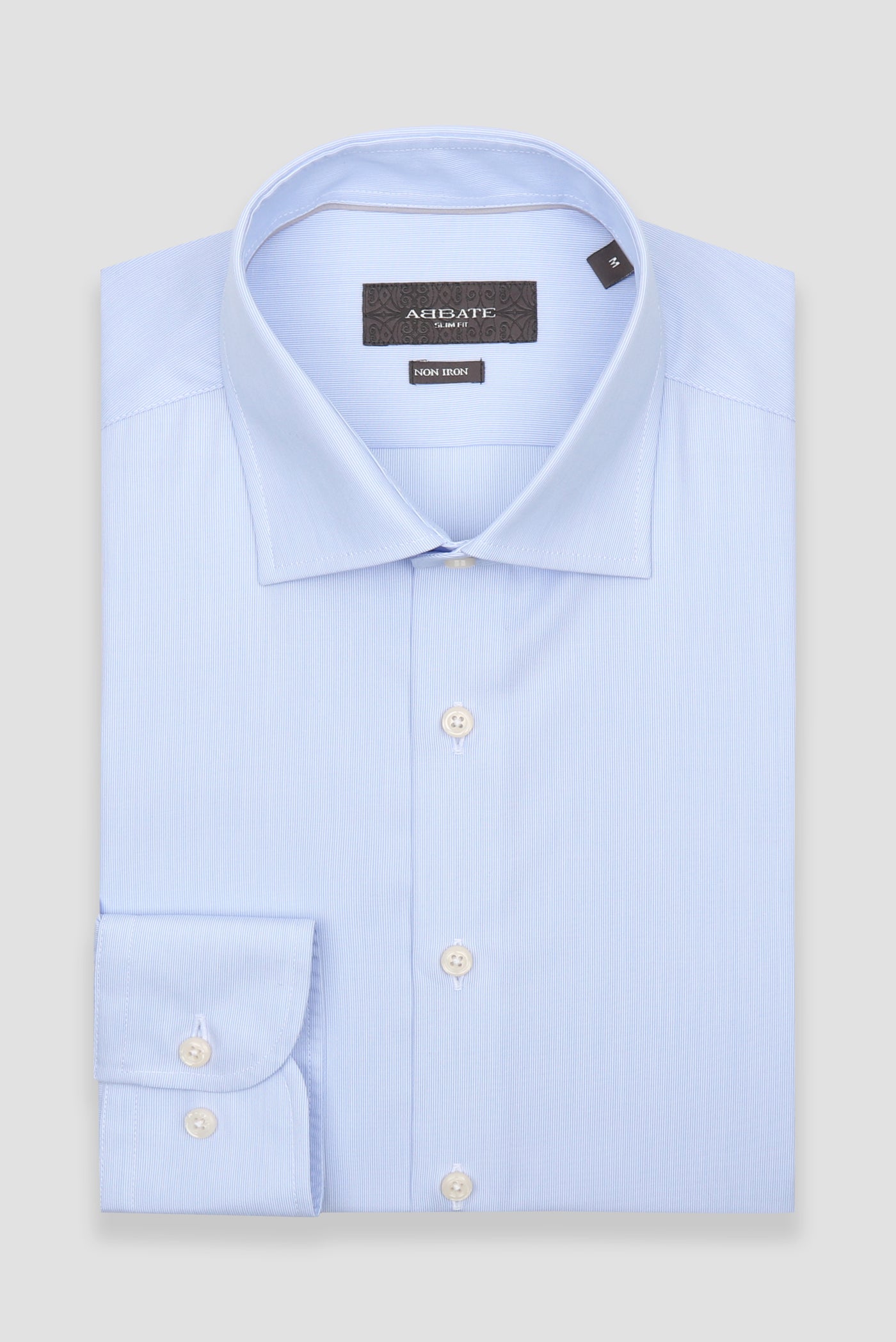 Abbate Donatello Non Iron Poplin Pamuklu Slim Fit Açık Mavi Klasik Yaka Erkek Çizgili Gömlek