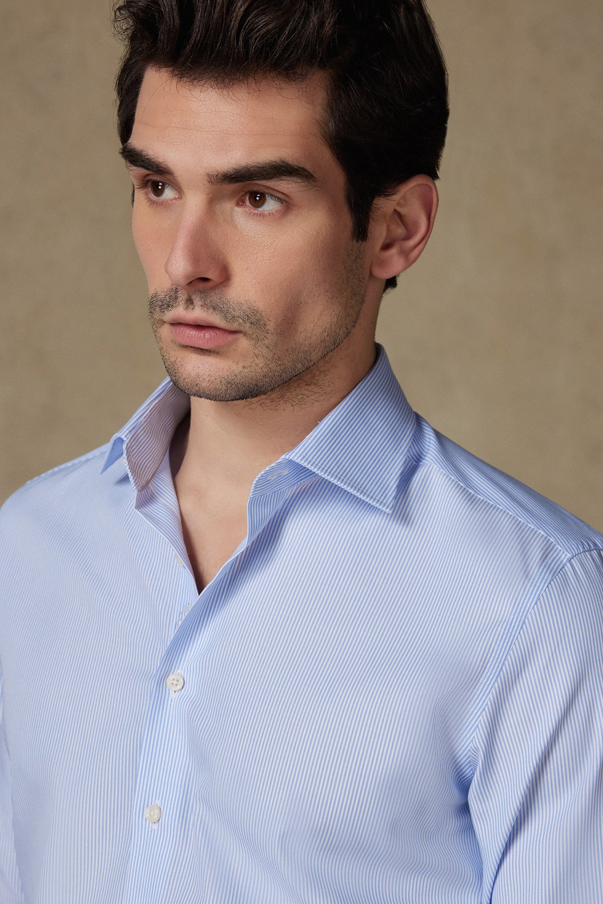 Abbate Donatello Non Iron Poplin Pamuklu Slim Fit Açık Mavi Klasik Yaka Erkek Çizgili Gömlek