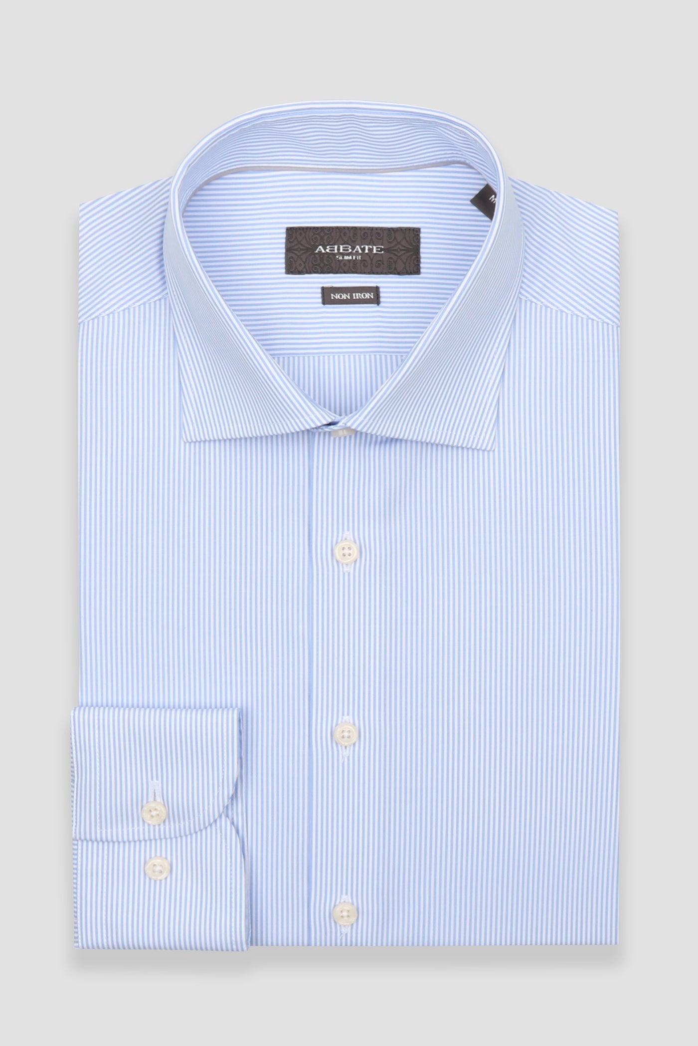 Abbate Donatello Non Iron Poplin Pamuklu Slim Fit Açık Mavi Klasik Yaka Erkek Çizgili Gömlek