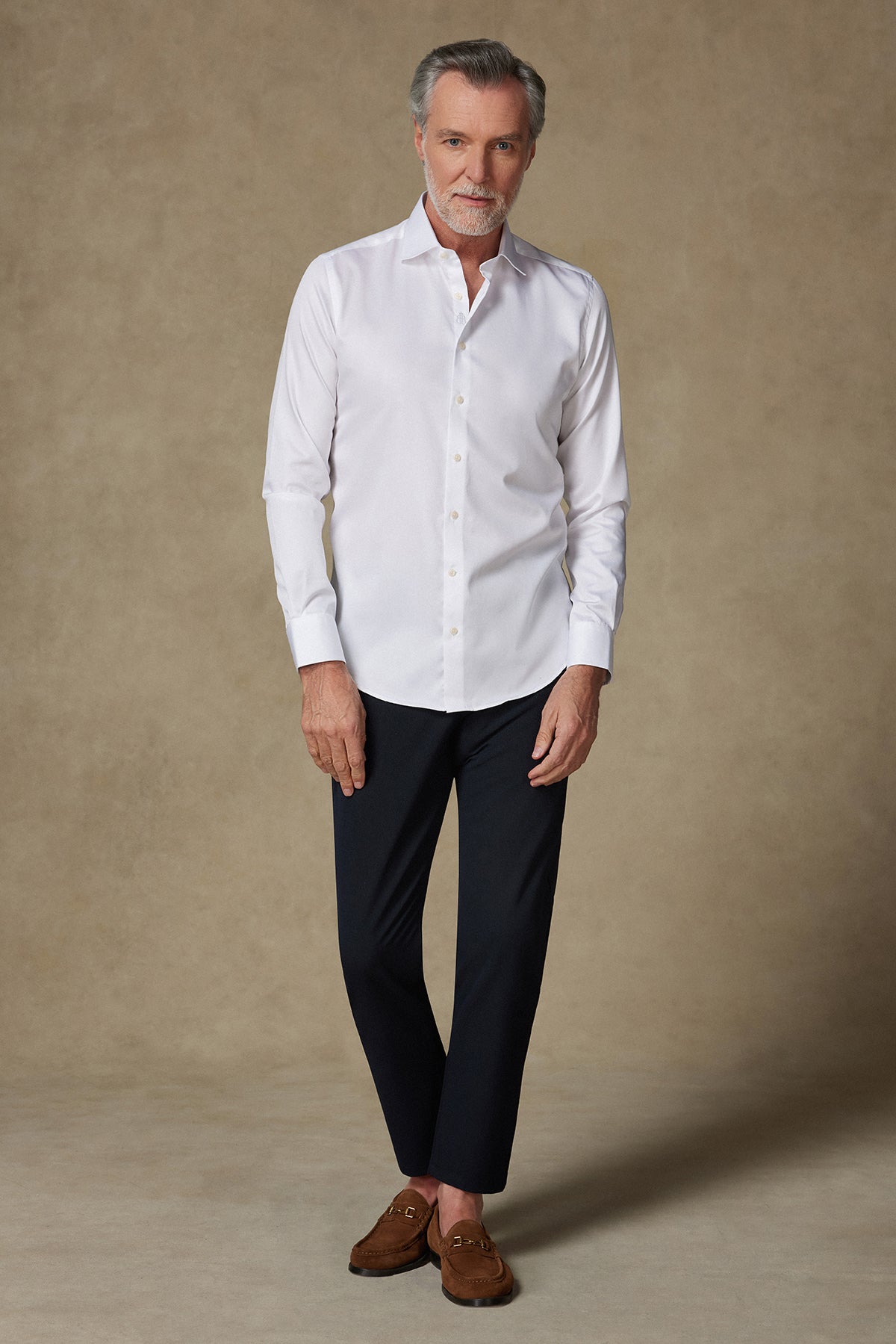 Abbate Donatello Saten Pamuklu Slim Fit Beyaz Klasik Yaka Erkek Düz Gömlek