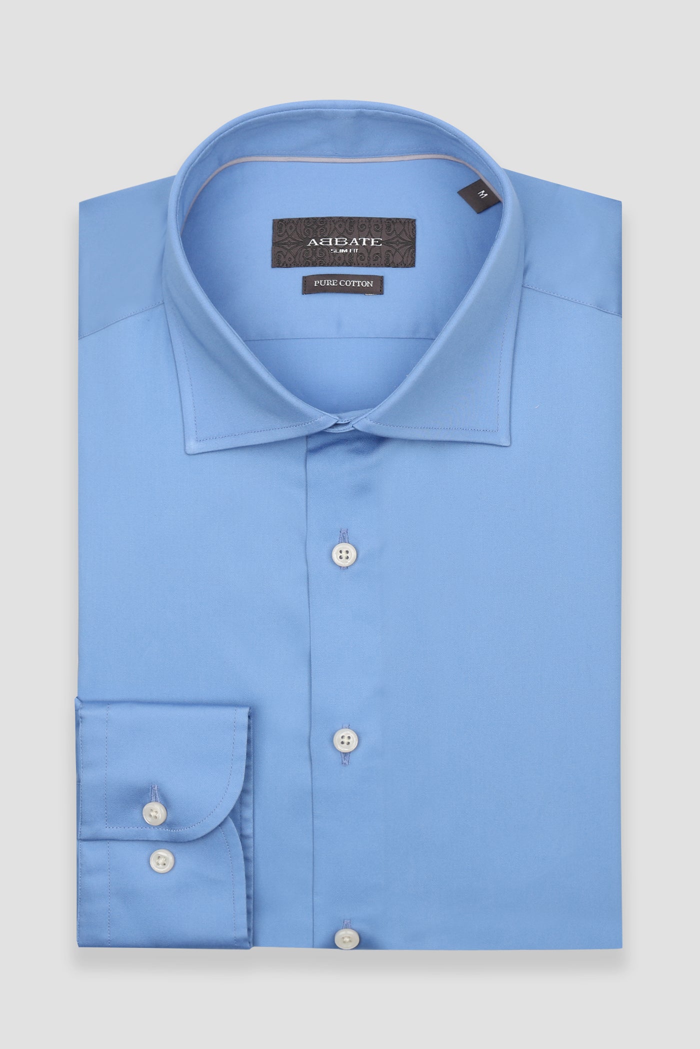 Abbate Donatello Saten Pamuklu Slim Fit Koyu Mavi Klasik Yaka Erkek Düz Gömlek