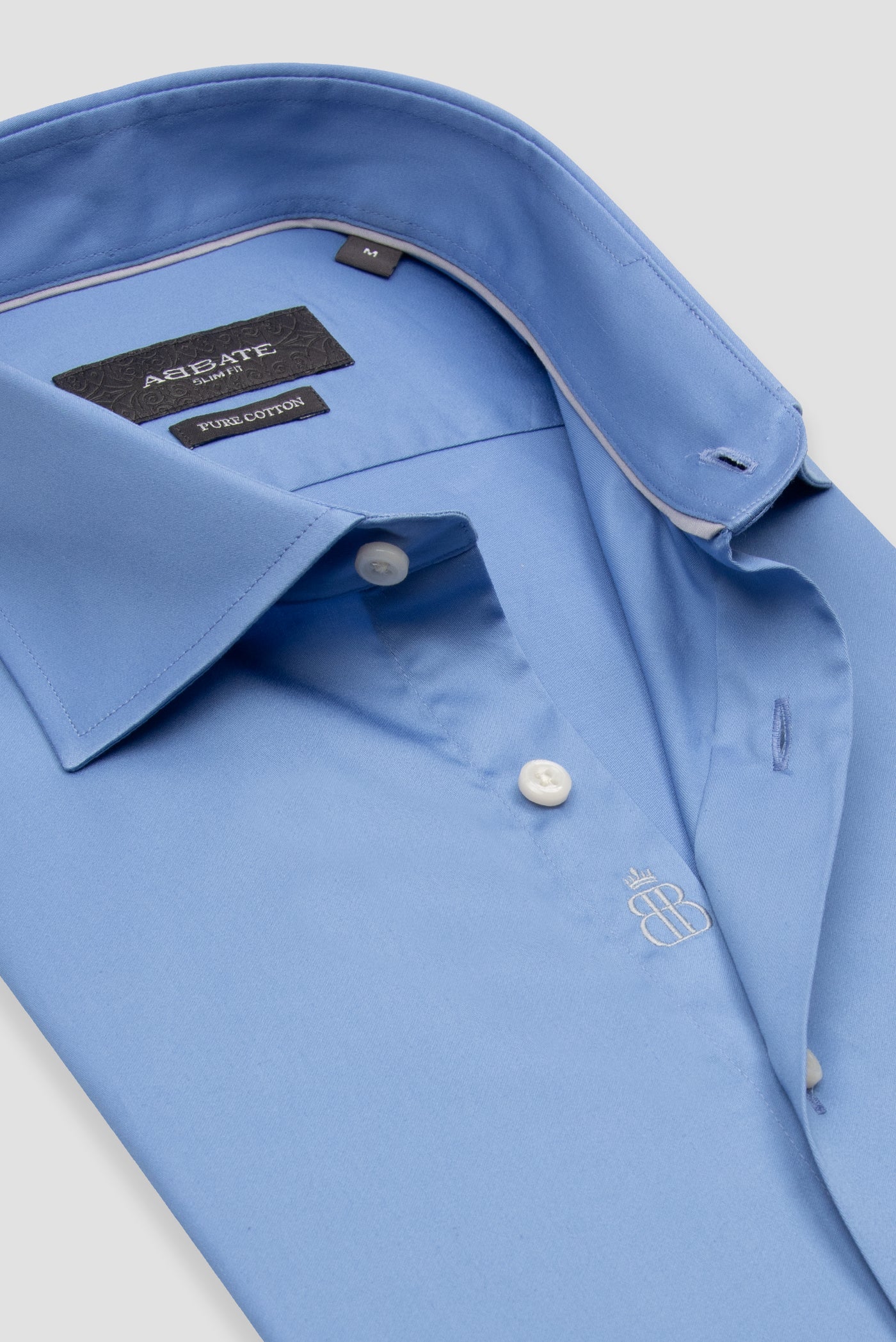Abbate Donatello Saten Pamuklu Slim Fit Koyu Mavi Klasik Yaka Erkek Düz Gömlek