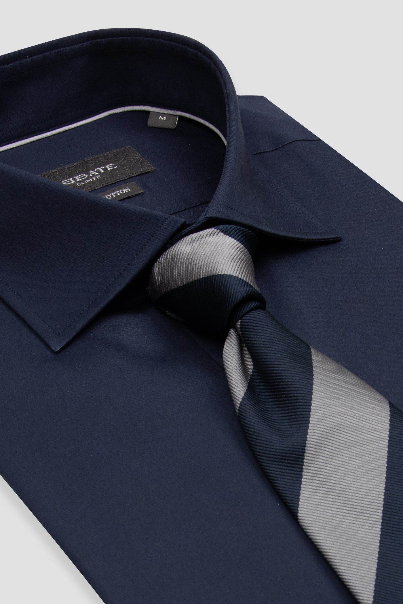 Abbate Donatello Saten Pamuklu Slim Fit Lacivert Klasik Yaka Erkek Düz Gömlek