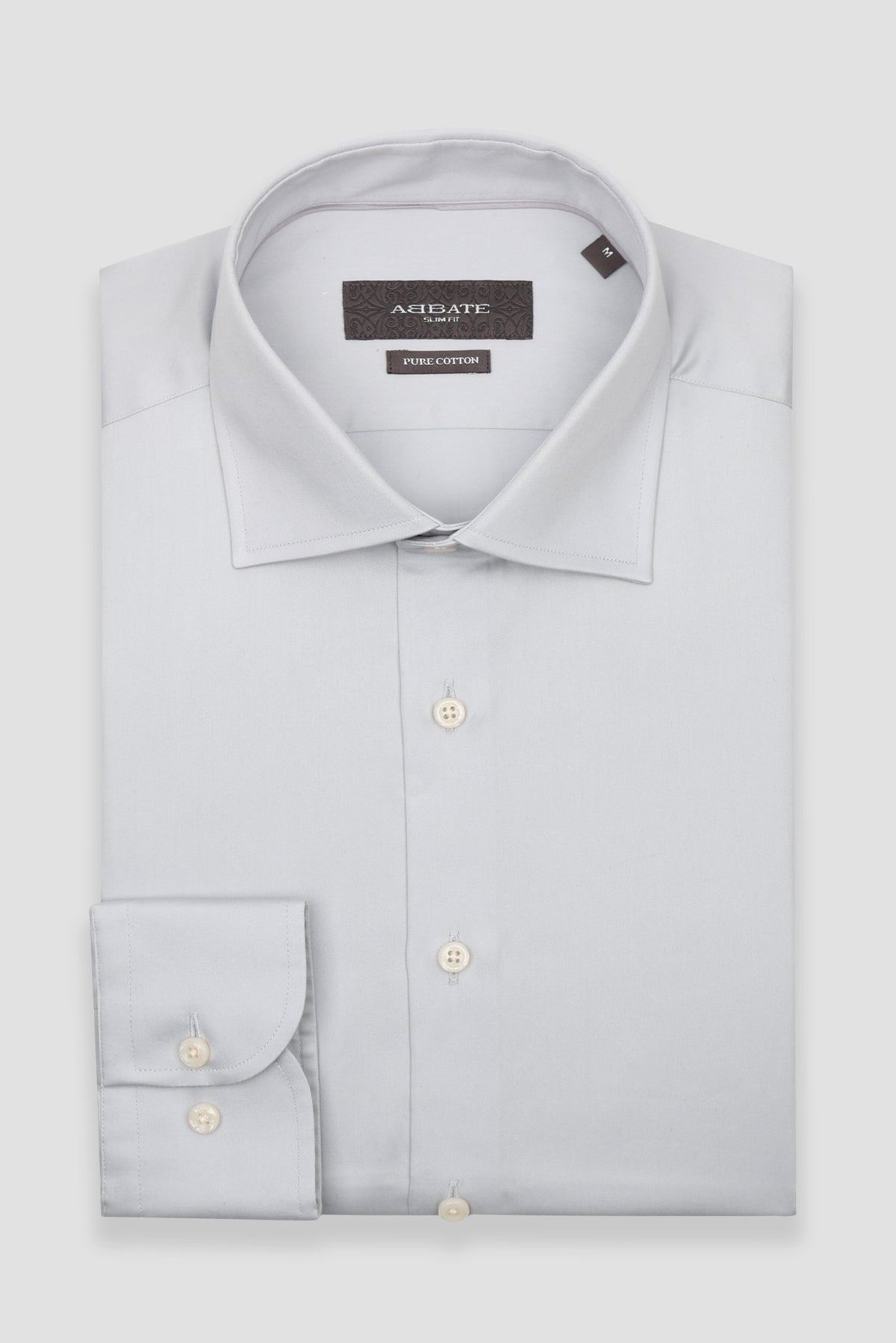 Abbate Donatello Saten Pamuklu Slim Fit Açık Gri Klasik Yaka Erkek Düz Gömlek