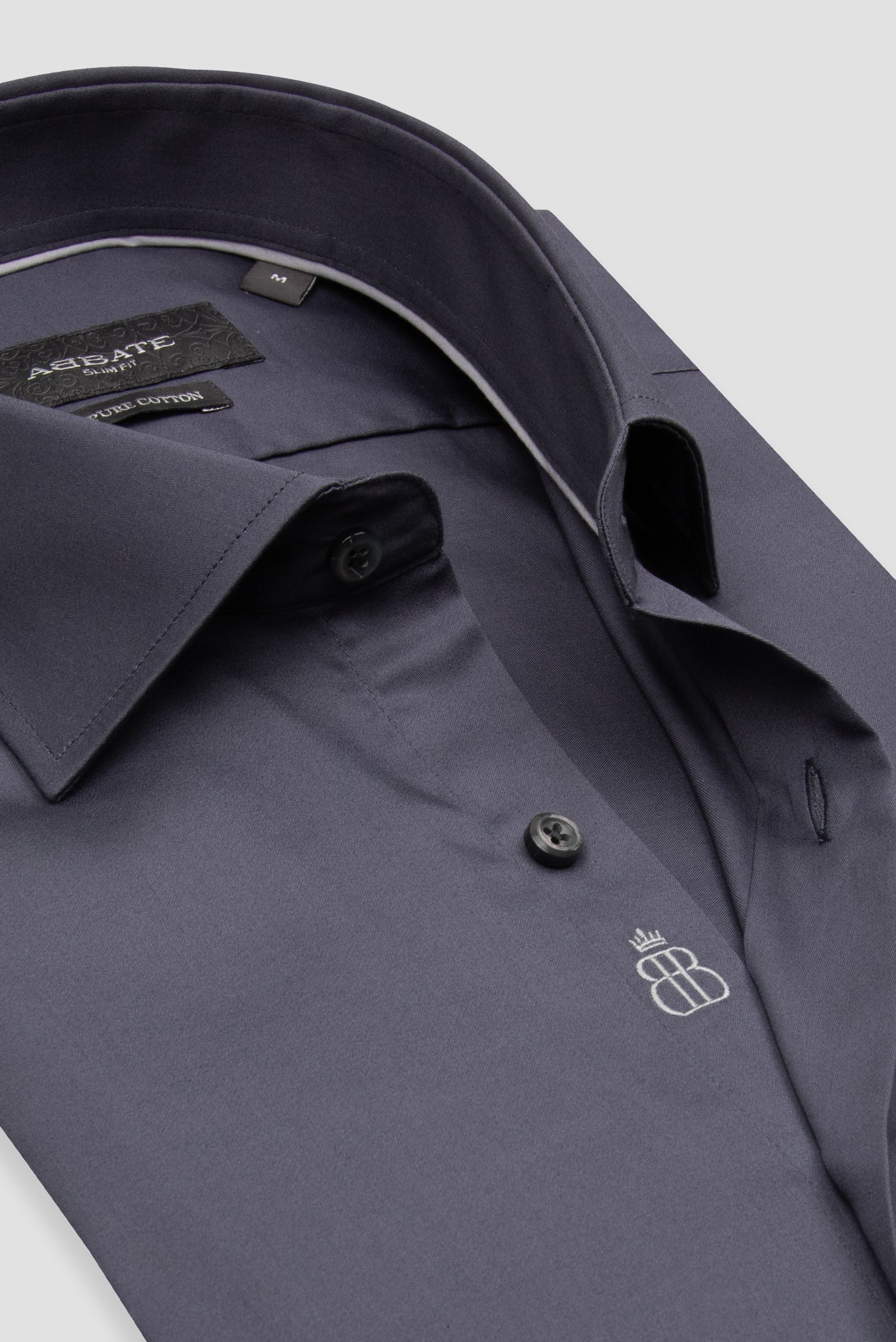 Abbate Donatello Saten Pamuklu Slim Fit Antrasit Klasik Yaka Erkek Düz Gömlek