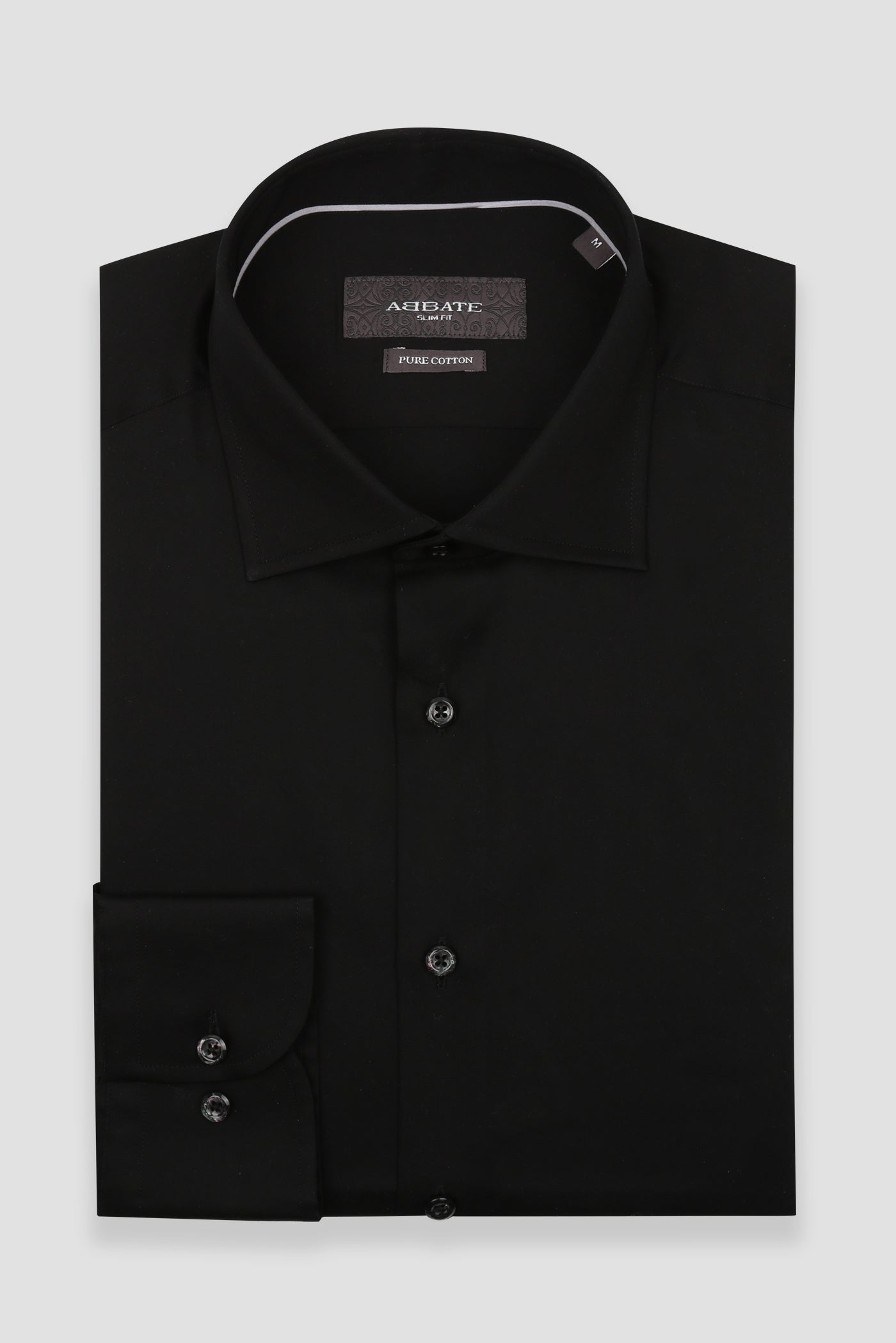 Abbate Donatello Saten Pamuklu Slim Fit Siyah Klasik Yaka Erkek Düz Gömlek